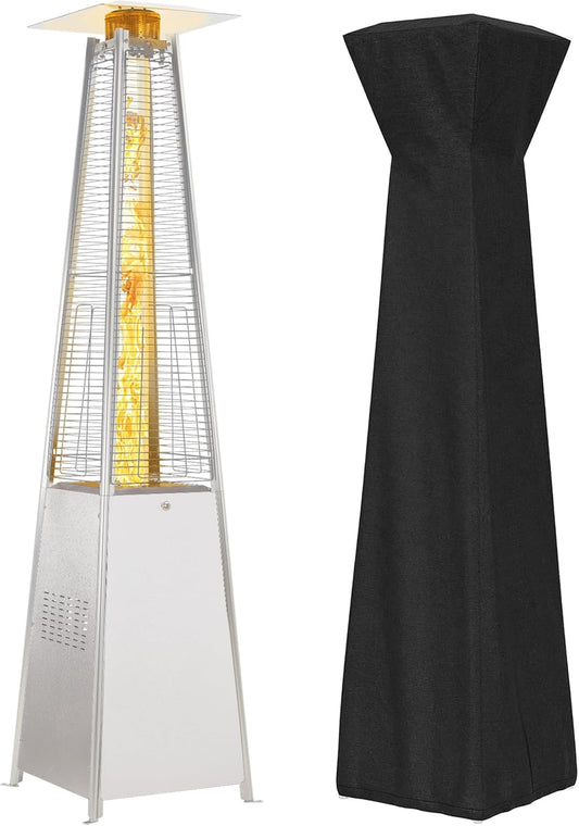 FOOWIN Propane Patio Heater, 48,000 BTU Outdoor Patio Heater with Wheels/Waterproof Cover & Gloves,Silver Grey