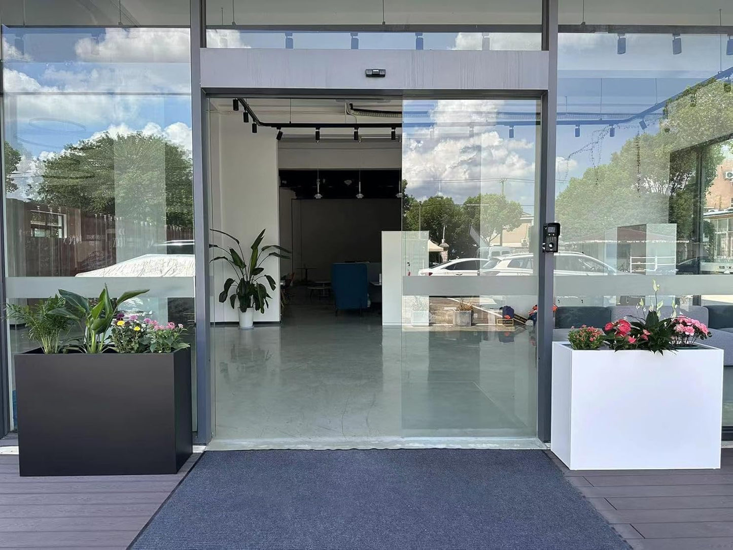 38" L x 13" W x 30" H Metal Tall Rectangular Planter - Large Planter Box for Outdoor Patio/Porch Modern Design for Plants, Flowers, Garden,Spliced Flower Pot (Black)