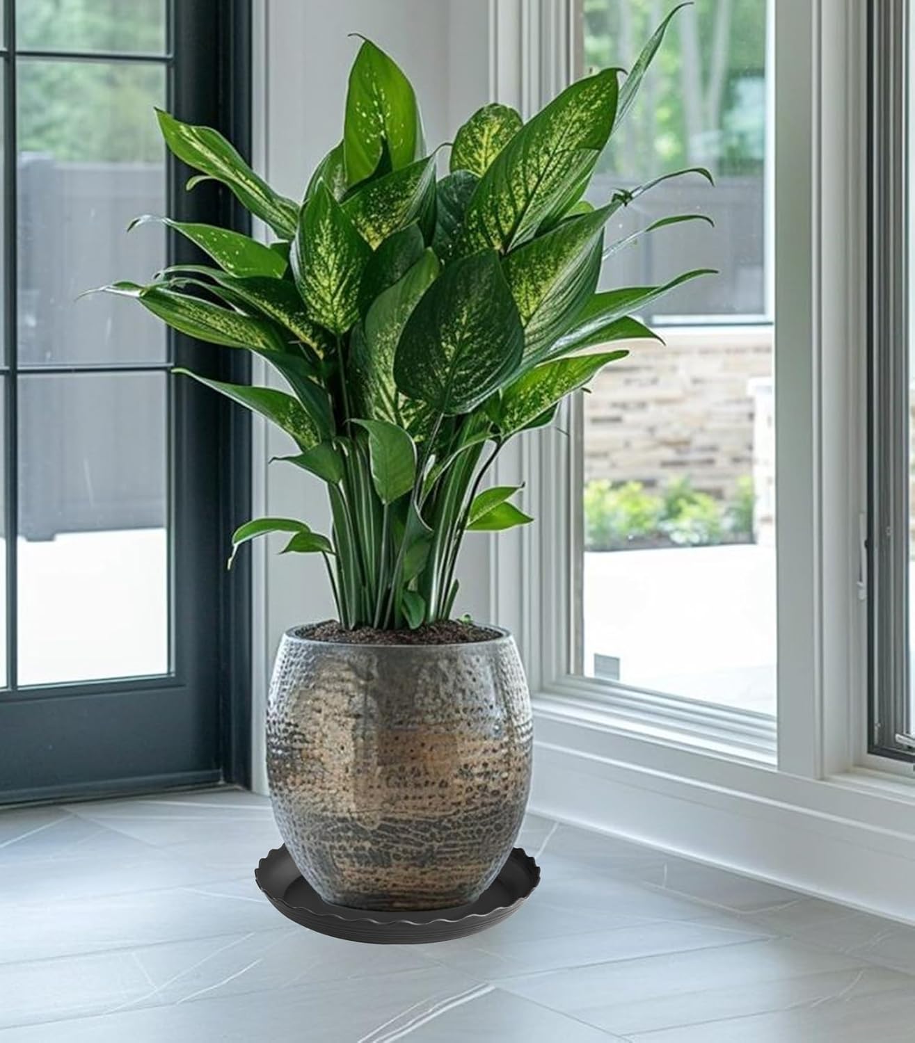 6 Pack Plant Saucer 10 inch, Heavy Duty Plastic Plant Saucers, Durable Plant Tray for Pots, Flower Saucers for Indoors, Plant Pot Saucers, Trays for Planter (Black)