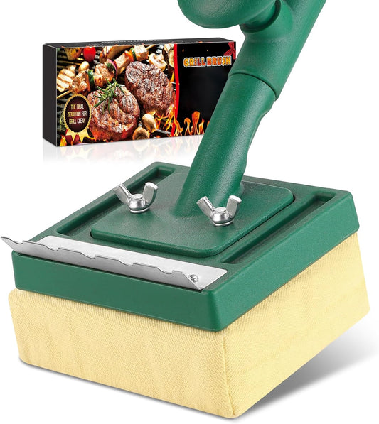 Grill Brush Bristle Free with Scraper,22" Extra Long Steam Grill Brush for Outdoor Grill,Replaceable Cleaning Head,Safe Grill Cleaner for Cast Iron/Stainless-Steel Grates,Ideal BBQ Gifts for Men Dad