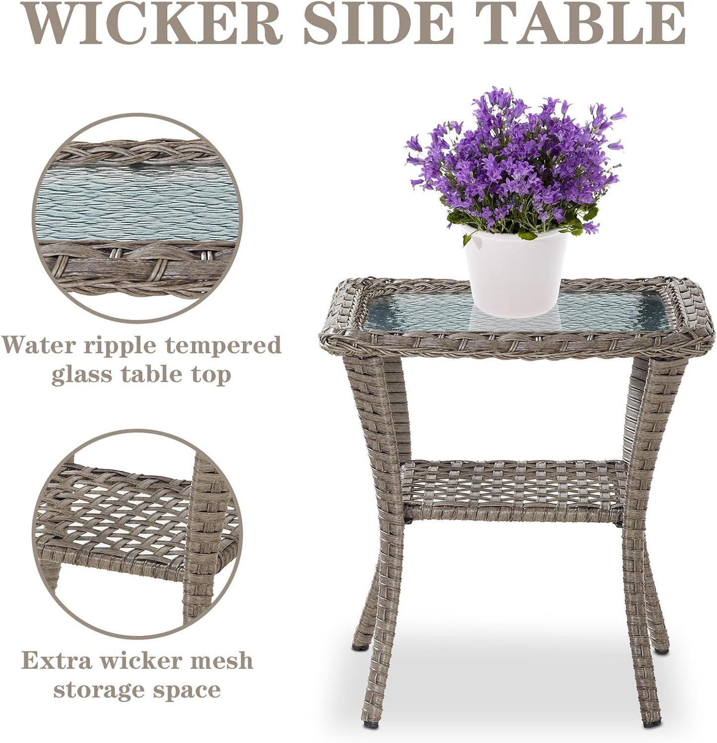 5 Piece Outdoor Patio Furniture Set with Deep Seating Swivel Rocker Chairs Loveseat and Rattan Coffee Table Outdoor Conversation Sets for Deck Backyard Poolside,Gray Wicker Gray Cushion