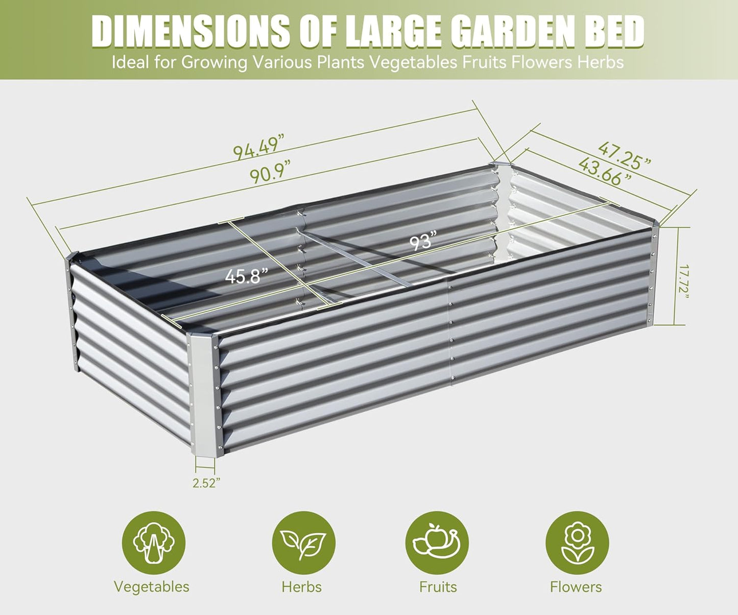 Domi Galvanized Raised Garden Bed, Outdoor Planter Garden Boxes Large Metal Planter Box for Gardening Vegetables Fruits Flowers, Silvery (8x4x1.5ft)
