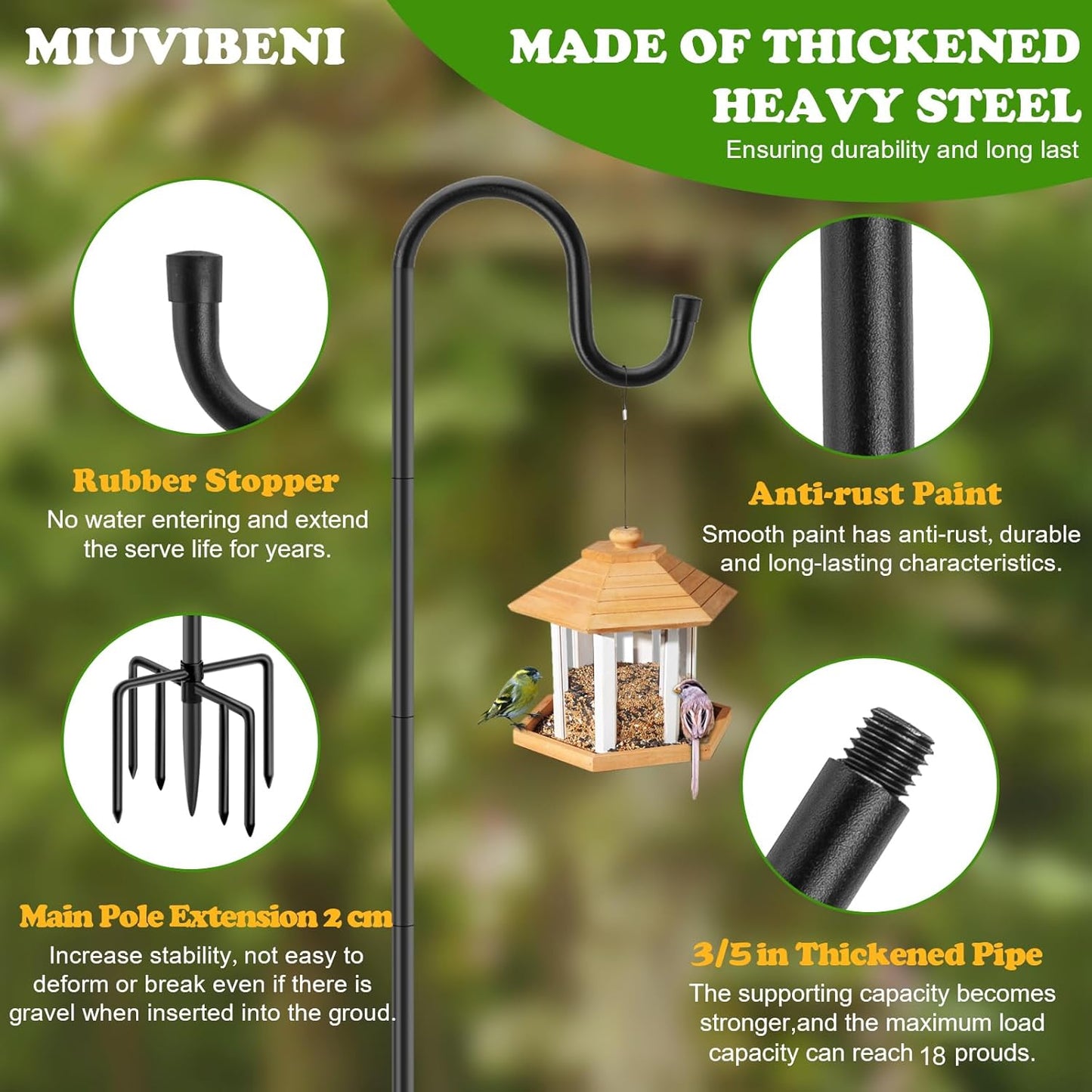 Shepherds Hooks for Outdoor with 7 Base Prongs, 72 Inches Heavy Duty Garden Bird Feeder Pole for Hanging Lantern, Plant Baskets, Solar Light Lanterns, Outdoor Plant Hanger Hook,1 Pack
