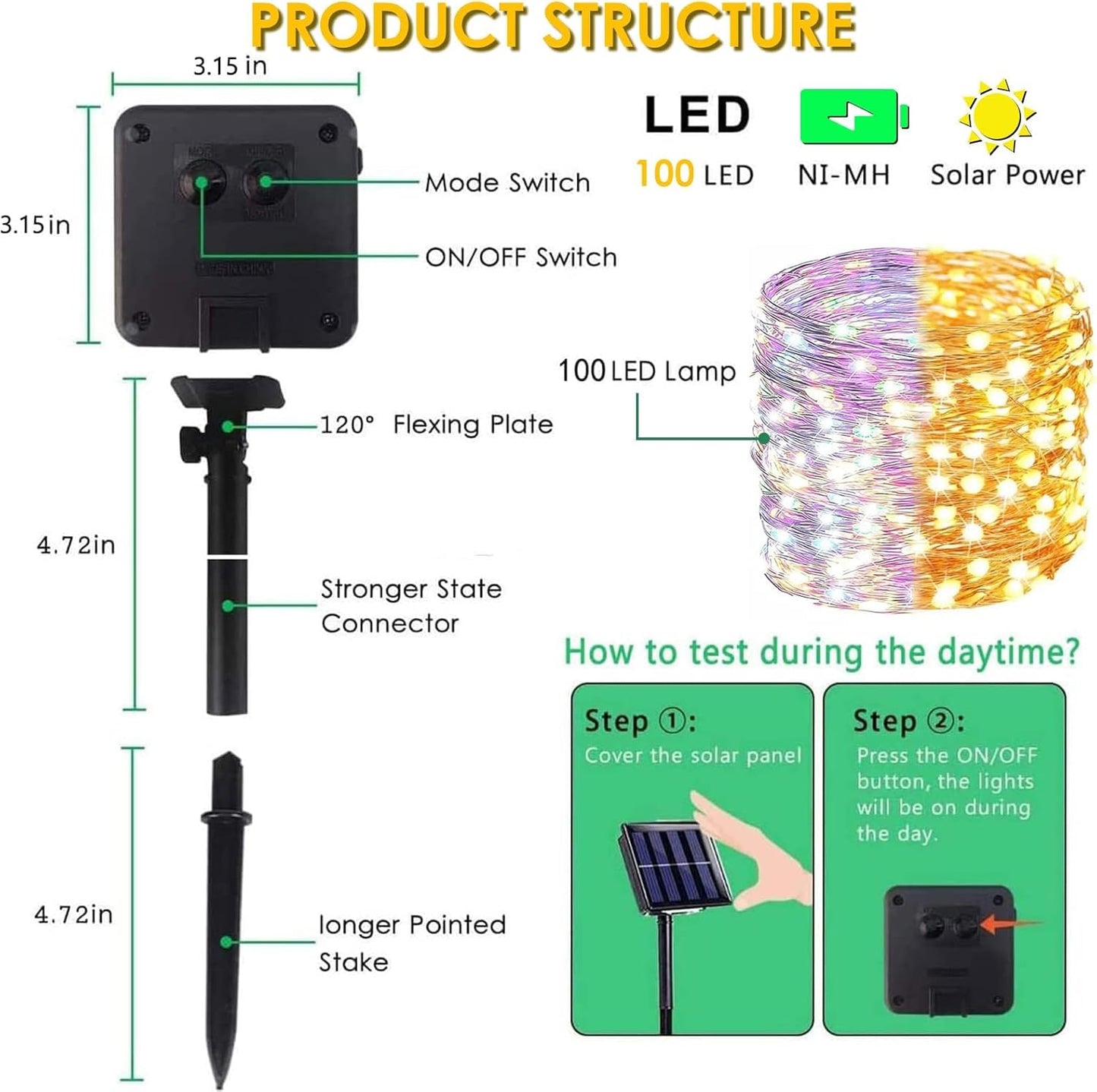 (Warm White ⇋ Multicolor) Solar Christmas String Lights Outdoor, 2-Pack 80FT 200 LED Waterproof Copper Wire, Solar Twinkle Lights with 8 Modes Solar Fairy Light for Tree Garden Wedding Christmas Decor