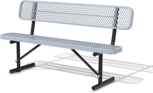6FT Benches for Outside, Heavy-Duty Outdoor Garden Bench W/Back, Metal Park Bench for Sitting Area, Commercial Bench for Patio Porch Backyard School Sports Church Locker Room Shopping Centers