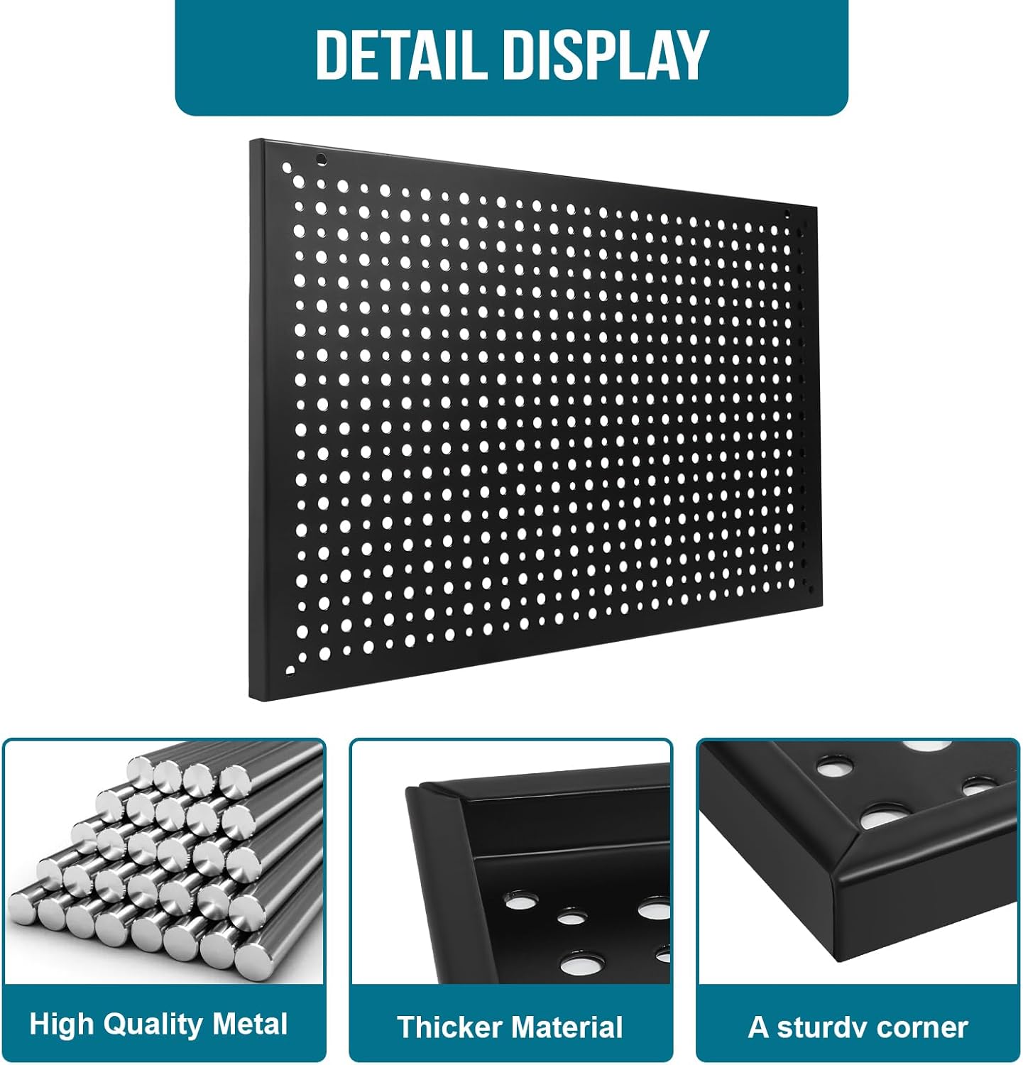4 Pack Heavy Duty Steel Pegboard Garage Organization Panels,Universal 1/8 and 1/4 Pegboard Accessories,Suitable for Tool Storage,Garage Storage etc. (Black, 16X10.5)