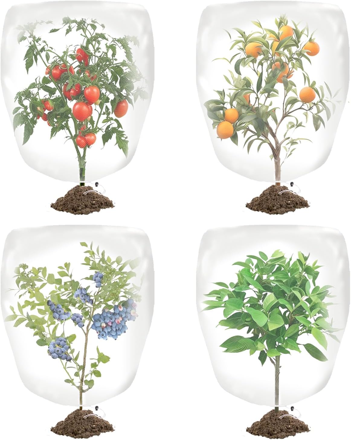 Garden Plant Covers Bags with Drawstring, 4 Pack,5.9x3.9Ft Mesh Plant Covers, Insect Bird Barrier Mesh, for Trees & Shrubs &Garden Plant Protection