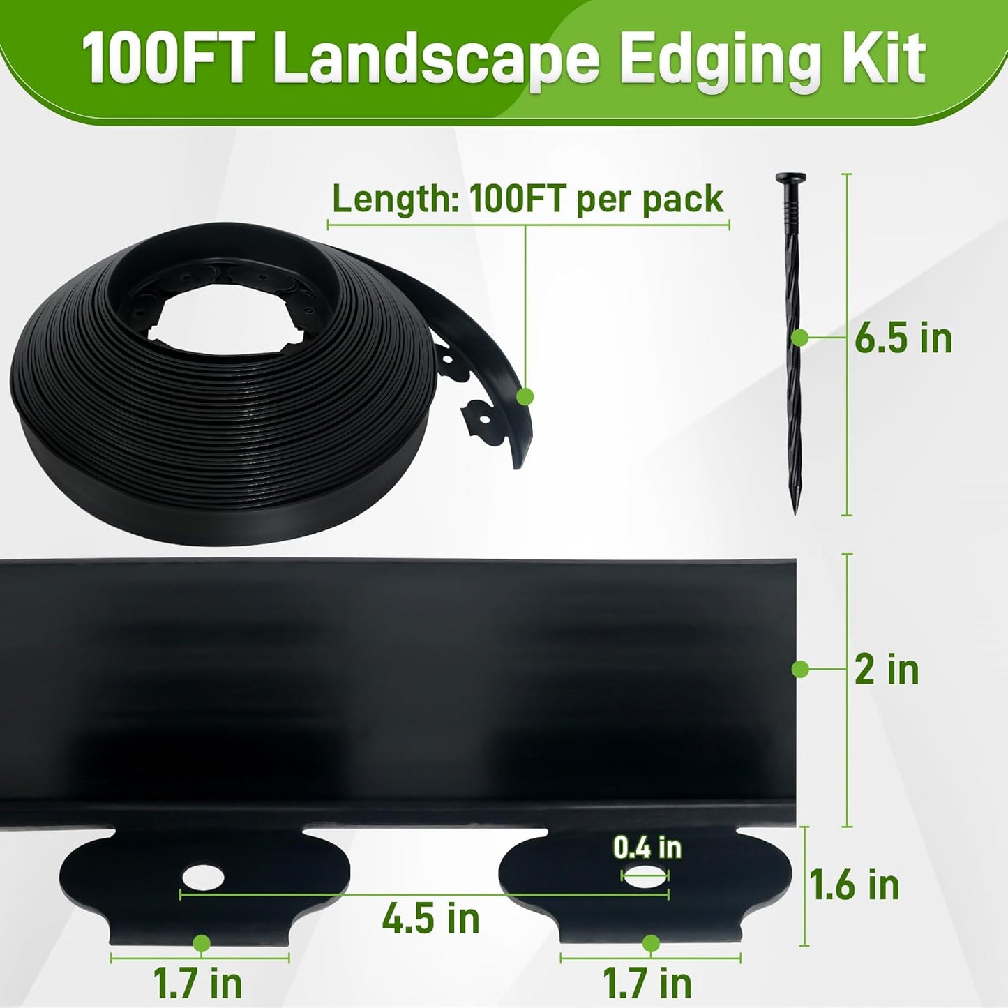 2 Inch x 100FT Landscape Edging Border with 90 Anchoring Spikes, No Dig Garden Border Edging Kit, Plastic Flexible Edging for Landscaping Garden Flower Beds Lawn Yard Paver Pathway, Black