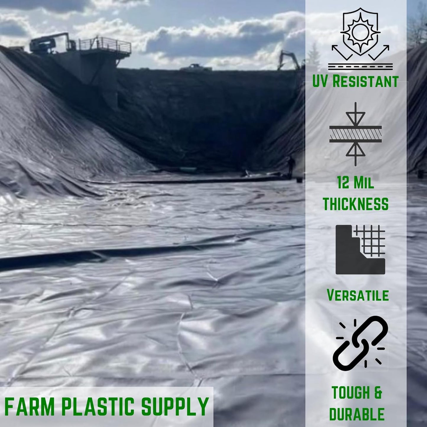 Farm Plastic Supply - 12 Mil String Reinforced Black/White Pond Liner - 12 Mil Fish Pond HDPE Liner, Pond Liners for Outdoor Ponds, Koi Ponds, Garden Fountain, Containment Liner (12' x 80')