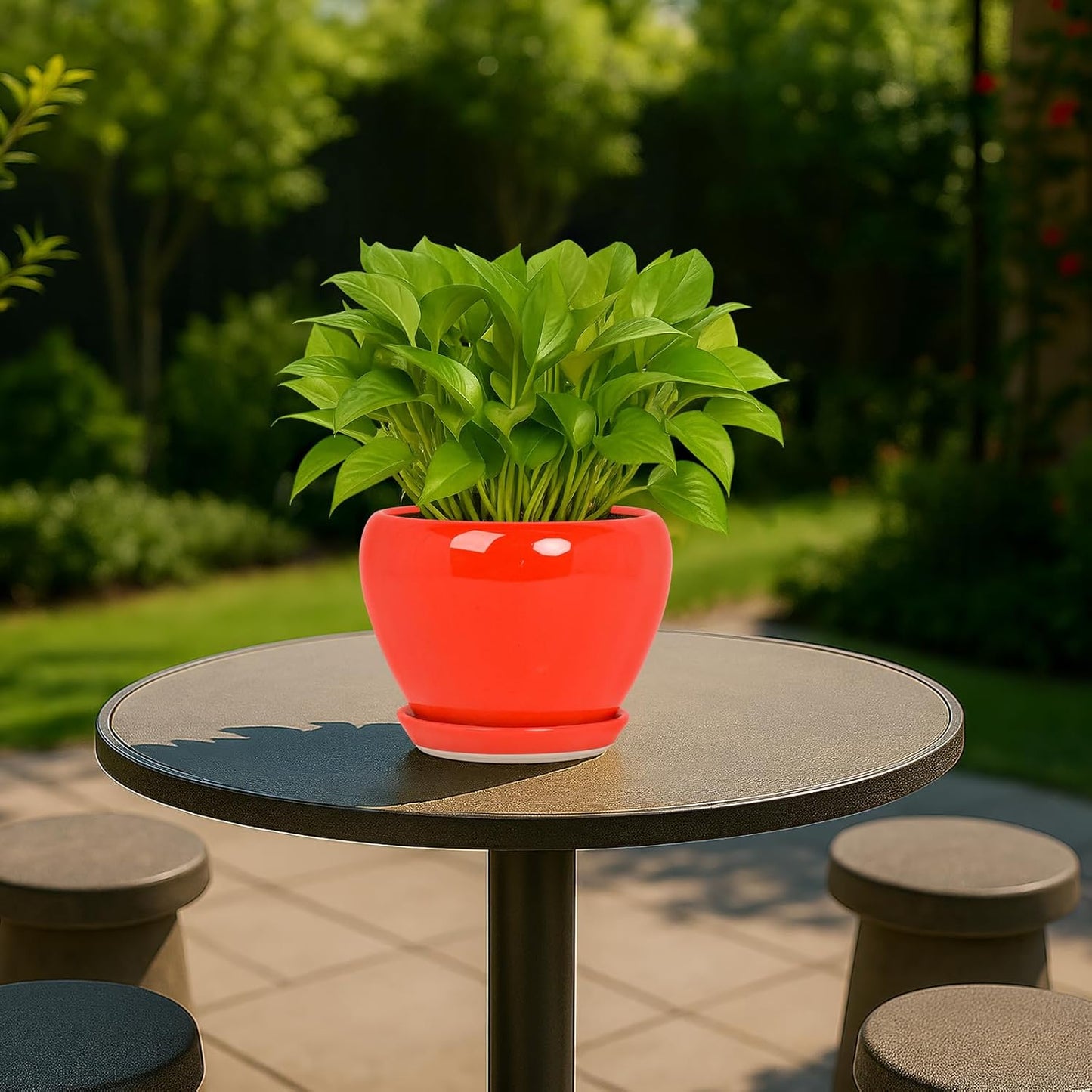 Deep Dream 6 Inch Plant Pots- Ceramic Planter Pot with Drainage Hole and Saucer, Round Flower Pot for Indoor Outdoor Succulent, Snake Plants and Cactus, Red