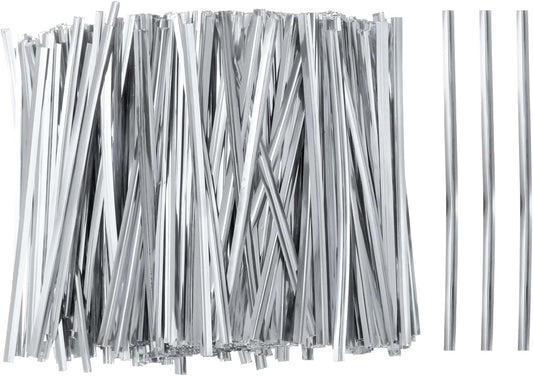 HARFINGTON 800pcs Bag Twist Ties 4" Reusable Plastic Metallic Twist Ties Wire Cable Ties for Party Bread Candy Cake, Silver