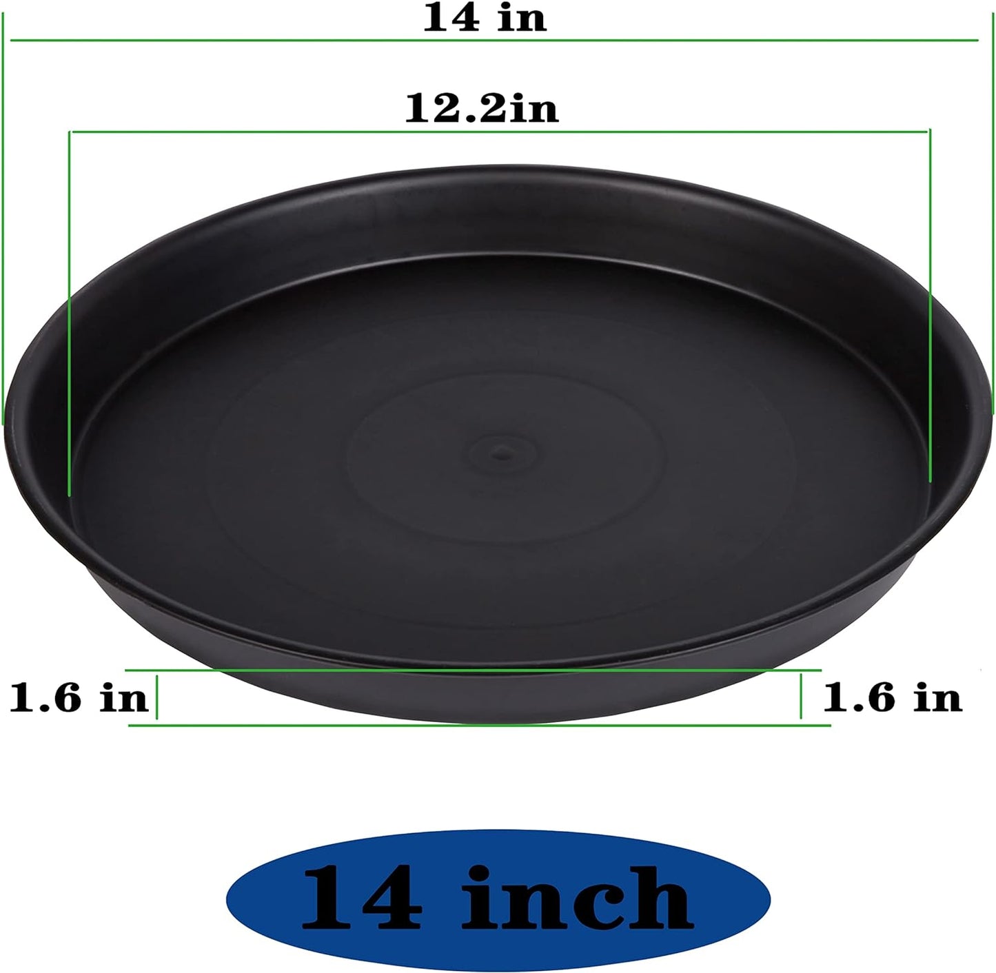 4 Pack of 14 inch Plant Saucer, Heavy Duty Plant Saucer 14 inch Round, Plastic Plant Water Tray for Pots, Plant Saucers for Indoors, Bird Bath Bowls, Pot Trays for Planter 12"/13"/14" (Black)