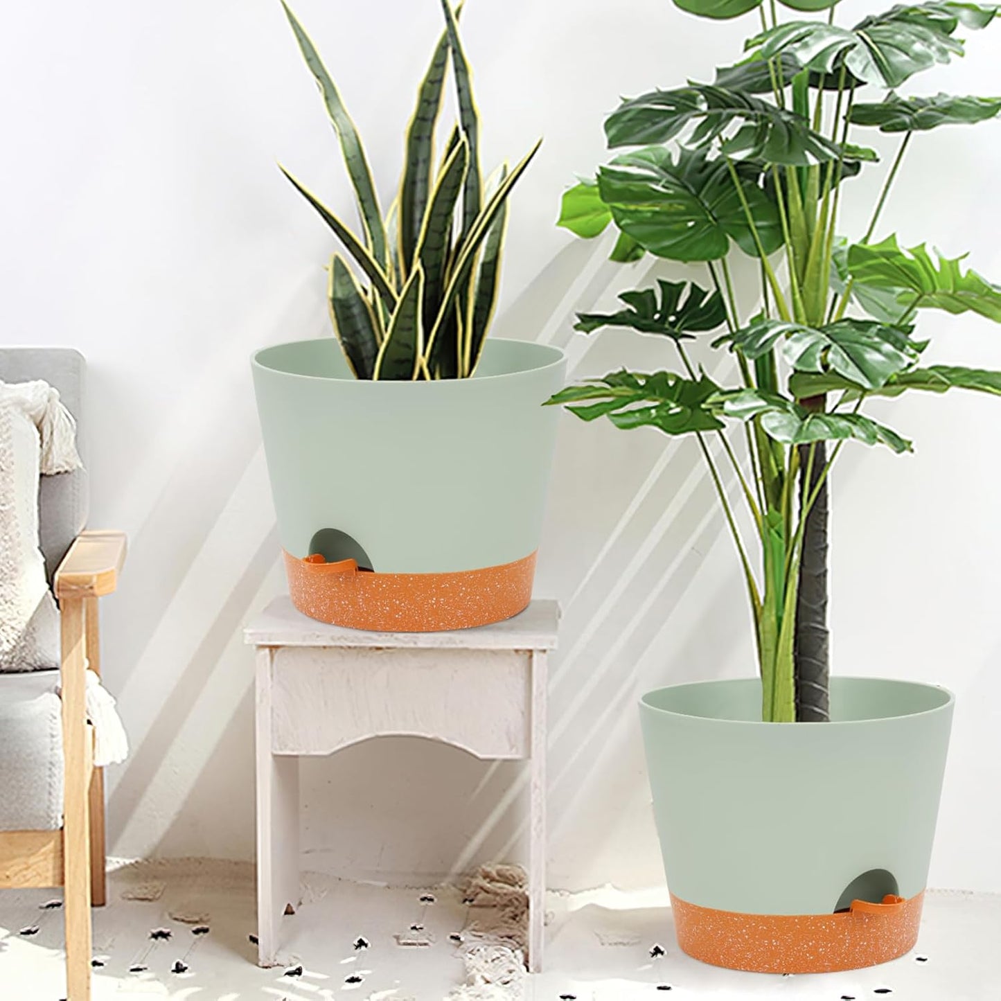 GARDIFE 12 inch Plant Pots, planters, Self Watering Pots, 2 Pack Large Plastic Flower pots with Deep Reservior and High Drainage Holes for Indoor Outdoor Plants and Flowers, Green