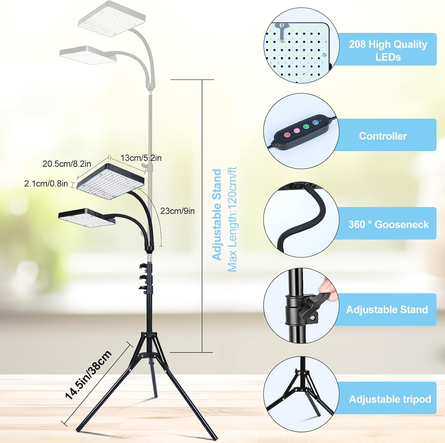 50W Standing Grow Lights for Indoor Plants, Seed Starting, Bonsai with Timer Auto On/Off, 5000 Lumen Enough Bright Like A Small Sun for Your Jungle, Daisy Chain Function, 40"-64" Height Adjustable