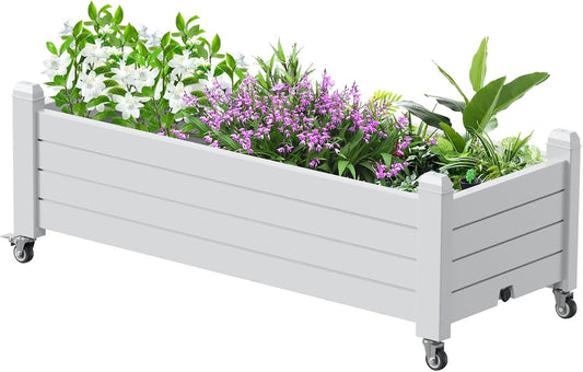 Elevated Raised Garden Bed with Legs,Outdoor Large Resin Patio Planter Box Stand Divisible with Drain Plug,Water Monitor for Plants Vegetables Flowers Fruits(Ashen)