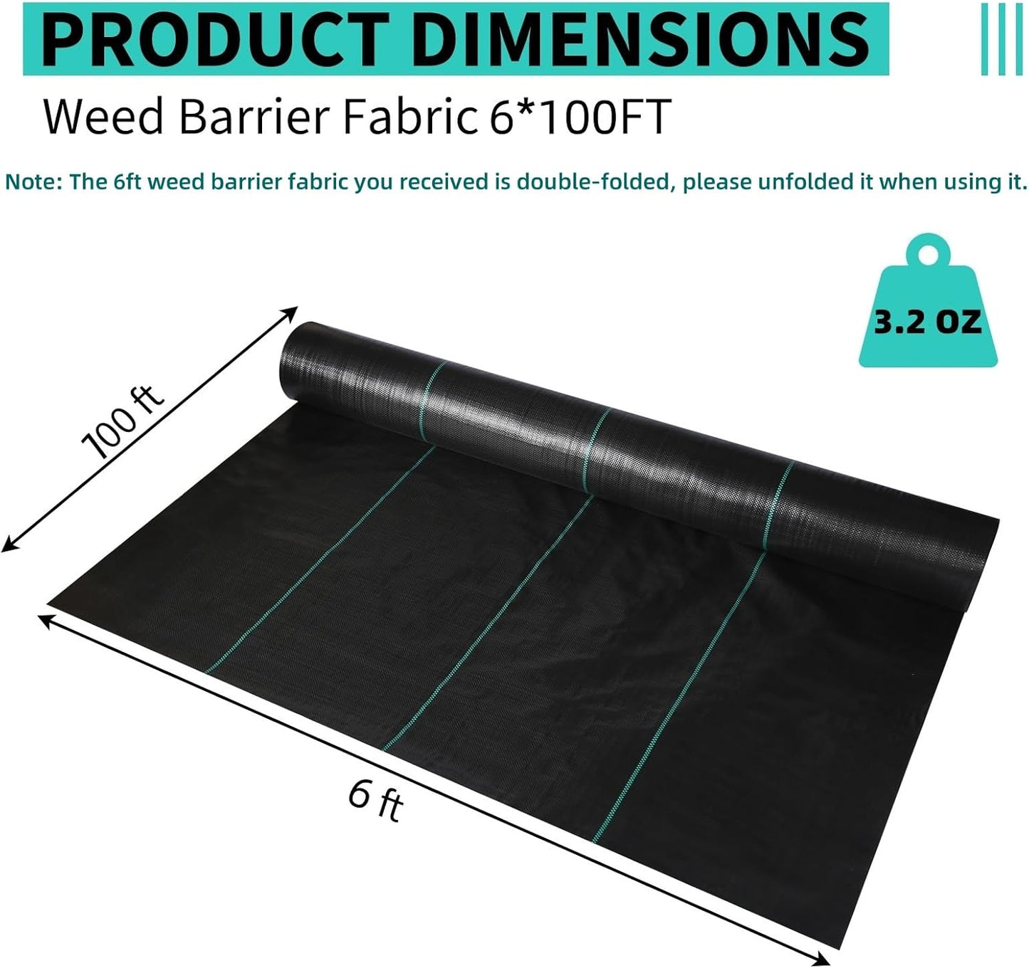 6ftx100ft Heavy Duty Weed Barrier Landscape Fabric – Durable Woven Driveway Garden Cloth for Weed Control, Ground Cover, Landscaping – Long-Lasting Geotextile Fabric – 3.2oz