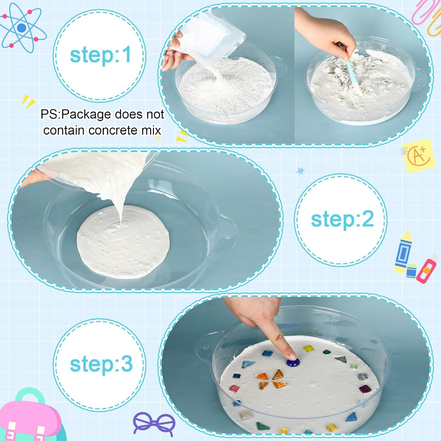 24 Pcs Stepping Stone Kit Includes Round Concrete Mold, Mosaic Tiles and Carving Tools, DIY Craft Handmade Stepping Stone Kit for Kids, Family, Garden Outdoor Decor (No Concrete Mix)