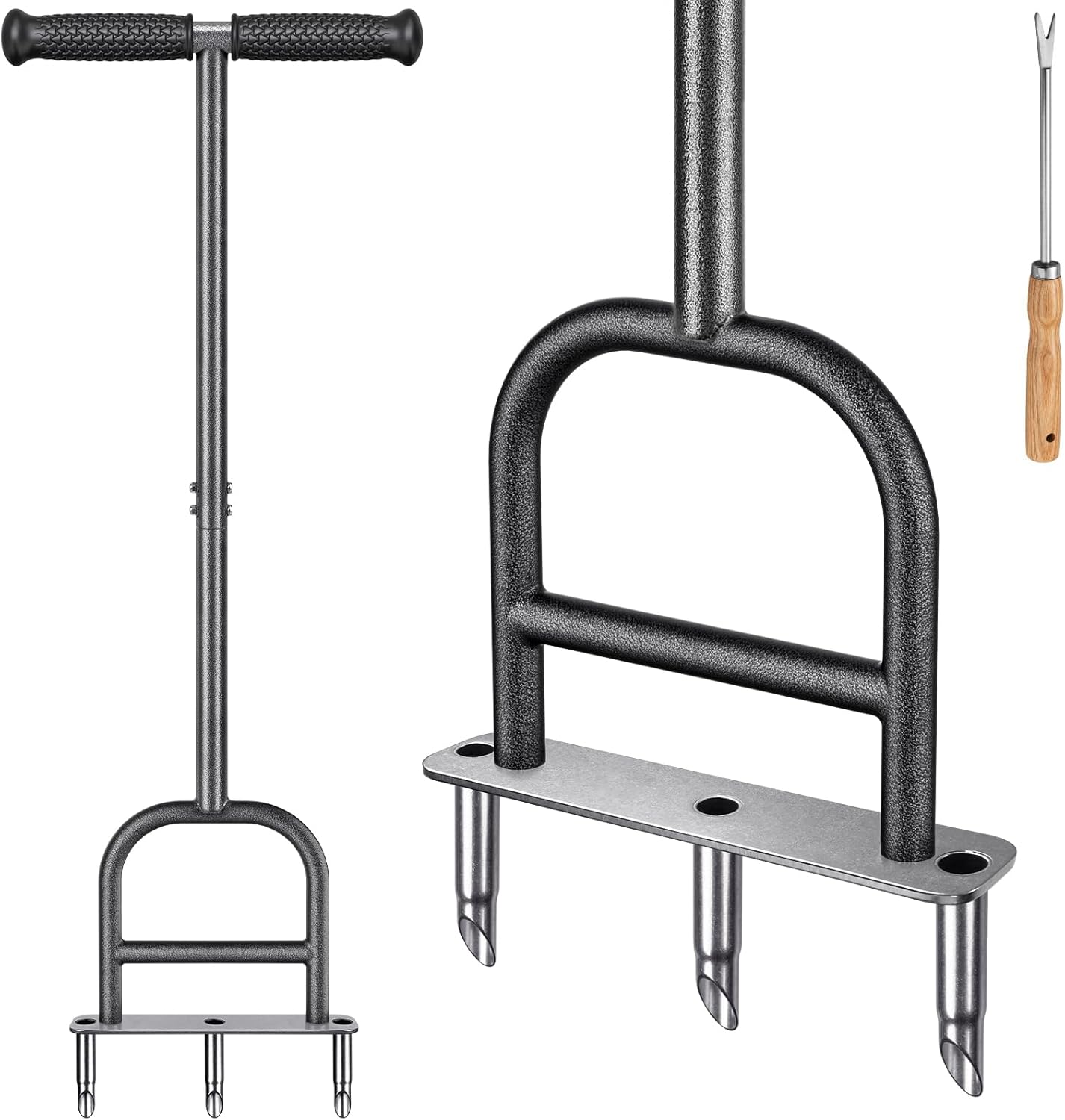 Dolibest Lawn Coring Aerator, Manual Lawn Aerator, 3 Stainless Steel Corer Plug Aerator with Soft Rubber Grip, Pre-Assembled Manual Grass Aerating Tool & Cleaning Hand Tool for Improving Lawn Health