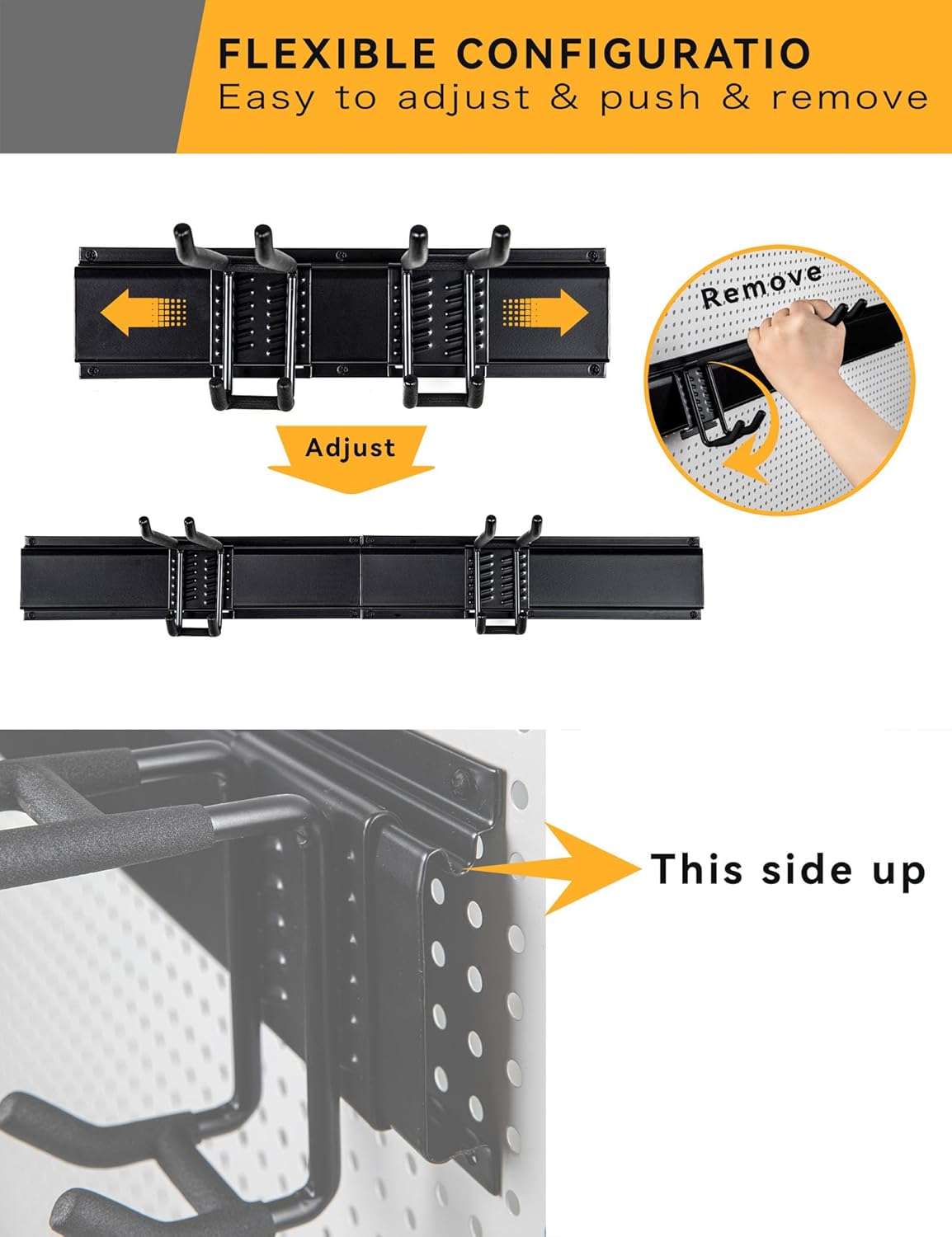 Garden Tool Organizer Wall Mount 48 Inches Max Load 660lbs Garage Storage and Organization, Adjustable with 6 Garage Hooks and 4 Cable Ties, Yard Shed and Power Tool Organizer Rack