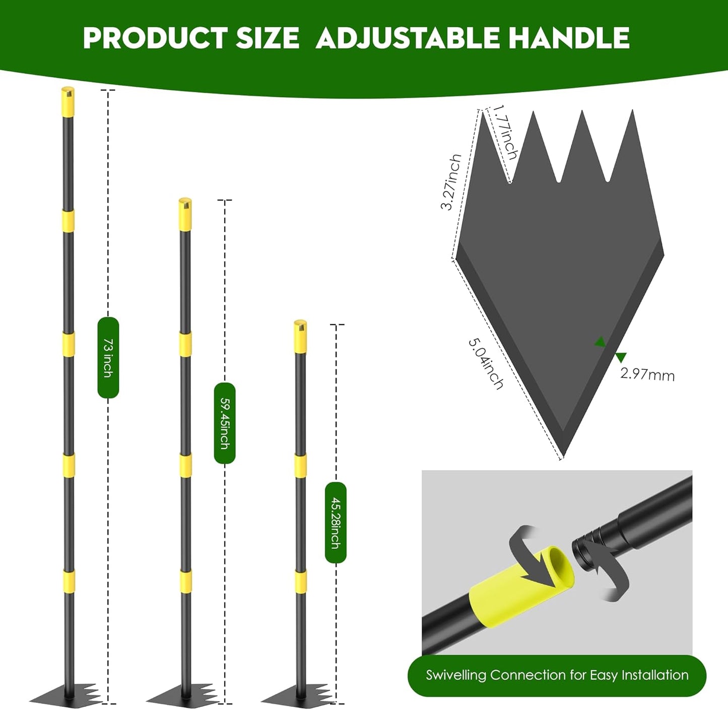 Dual Headed Hoe Garden Tool, Hoe Cultivator Gardening Tool, 17-59" Adjustable Long Handle Heavy Duty Scuffle Hoe with Rake Tiller Cultivator for Weeding, Digging, Loosening Soil, Sowing