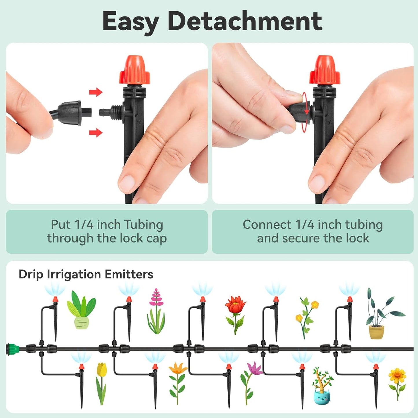 Adjustable Drip Irrigation Spray Emitters: Mist Stream Drip Emitter with Lock Barbed for 1/4 inch Tubing Drip Irrigation Parts for Garden Watering System (30PK)