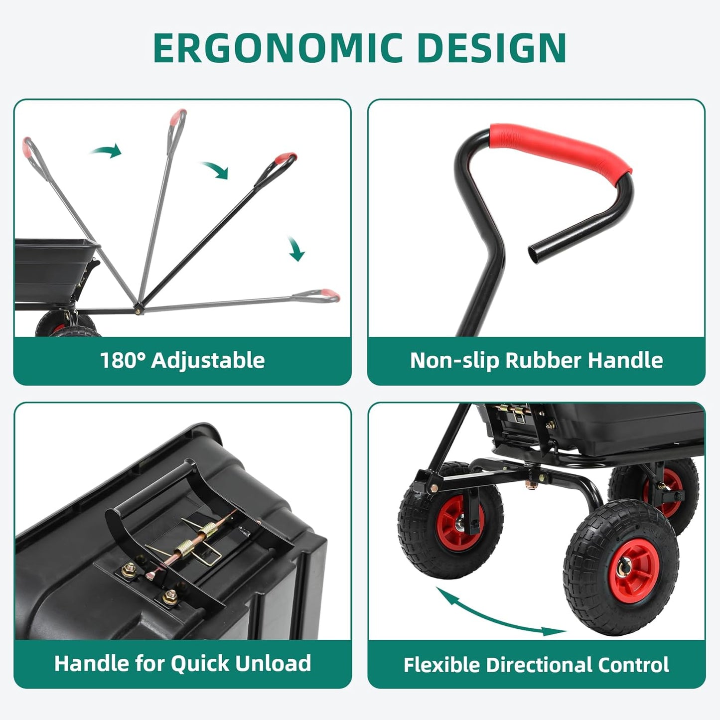 600lb Garden Dump Cart,4 Cu.Ft Utility Wagon Wheelbarrows with Quick-Release System&4 Pneumatic Tires,Heavy Duty Yard Dump Wagon with Steel Frame for Yard, Farm, Garden(Black)