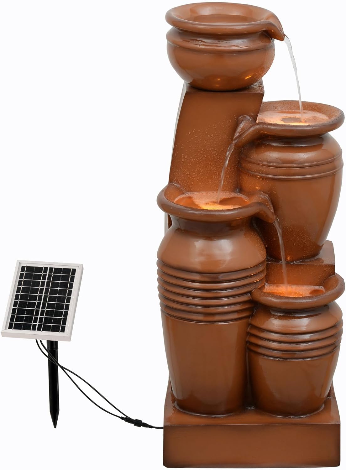 Teamson Home 28.7" 4-Tier Cascading Bowl Solar Powered Water Fountain for Outdoor Living Spaces, Terracotta