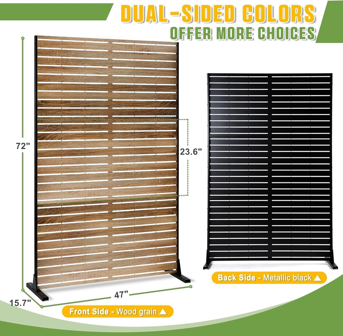 Metal Privacy Screen Outdoor 72" H×47" W,Freestanding Decorative Privacy Screen for Balcony Yard&Garden,Privacy Fence-Wooden Color
