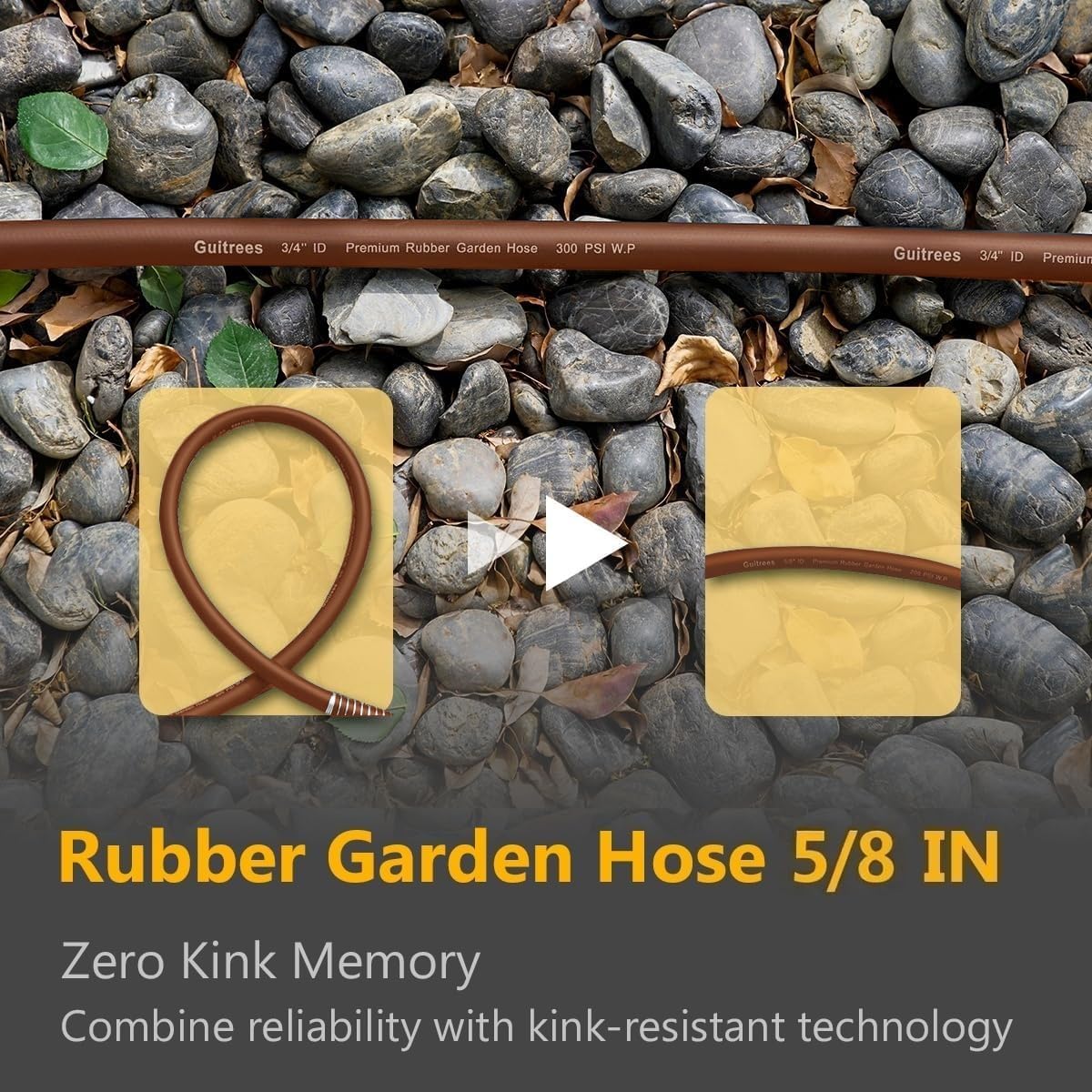 Garden Hose 90FT x 5/8", Heavy Duty Rubber Hose, Water Hose with Five Layered Braiding, Male to Female Fittings, 1000PSI Burst, 300PSI Working (Brown)