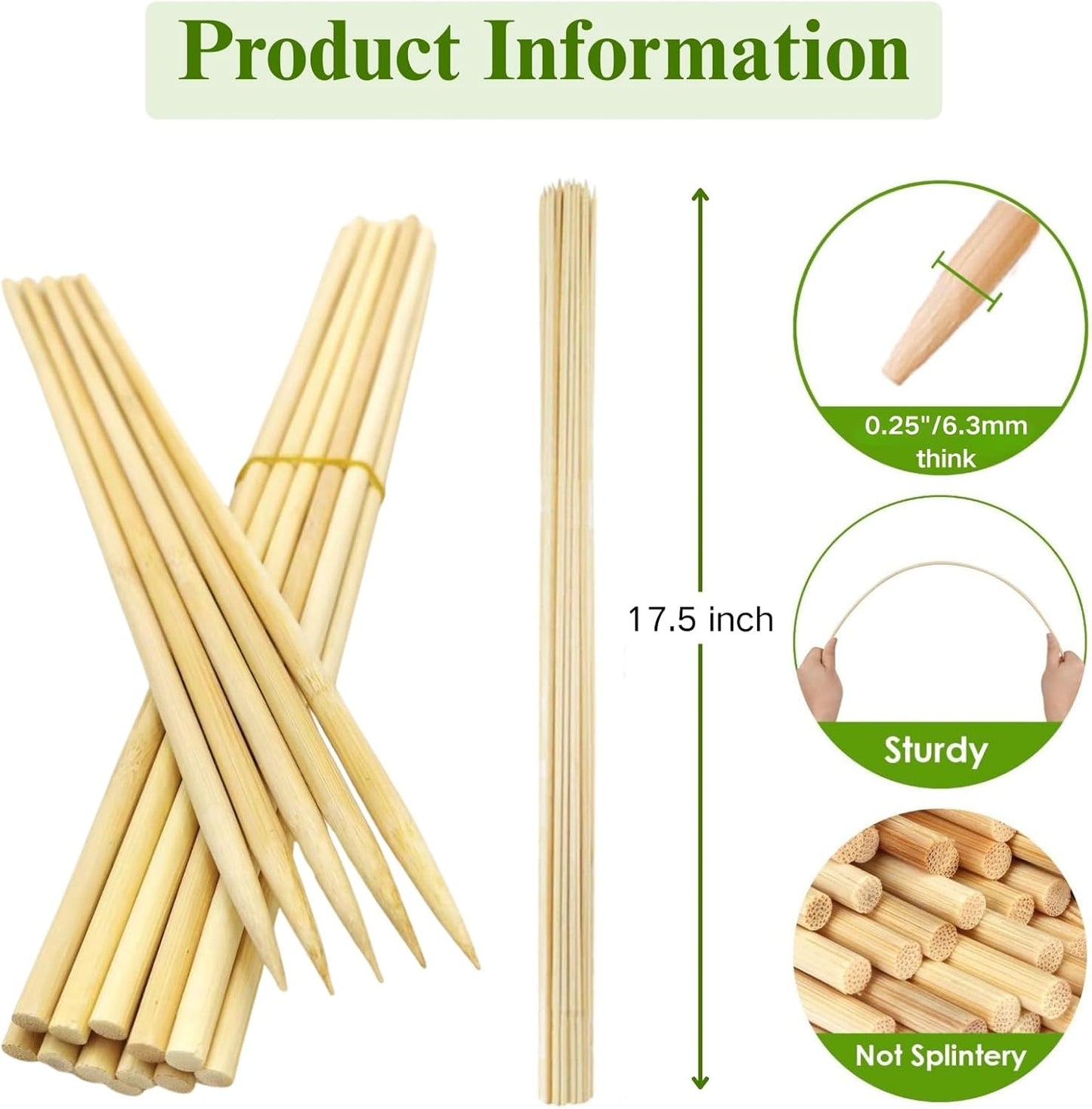 125 PCS 17.5 inch Bamboo Plant Stakes – Extra Thick 6.3mm Bamboo Sticks for Indoor & Outdoor Plants – Garden Stakes & Plant Support Stakes for Tomato, Flowers, Potted Plants & More – VESYMAN