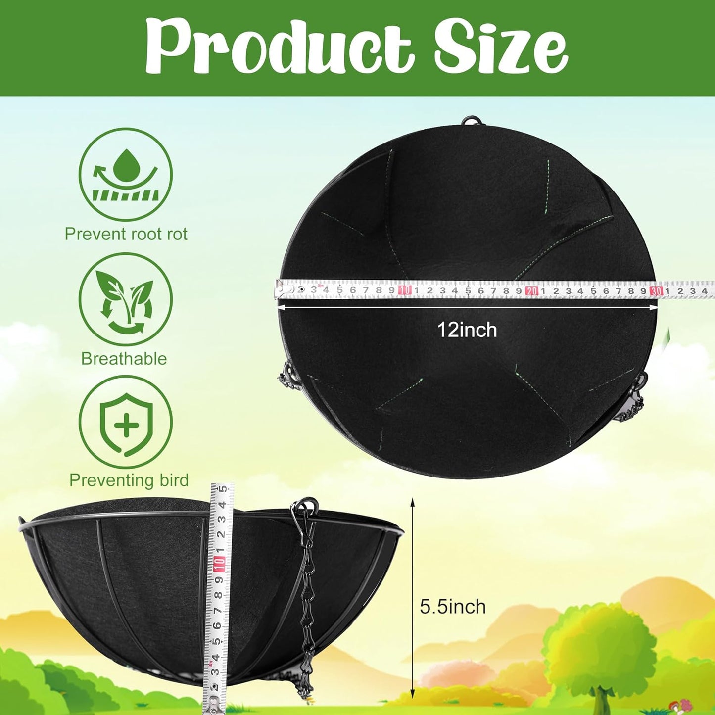 Adnee Fabric Planter Basket Liner-4pcs 12inch Felt Flower Pot Liners-Hanging Plant Basket Fiber Insert for Garden Wall Hanging Planter Flower Vegetables(Round)