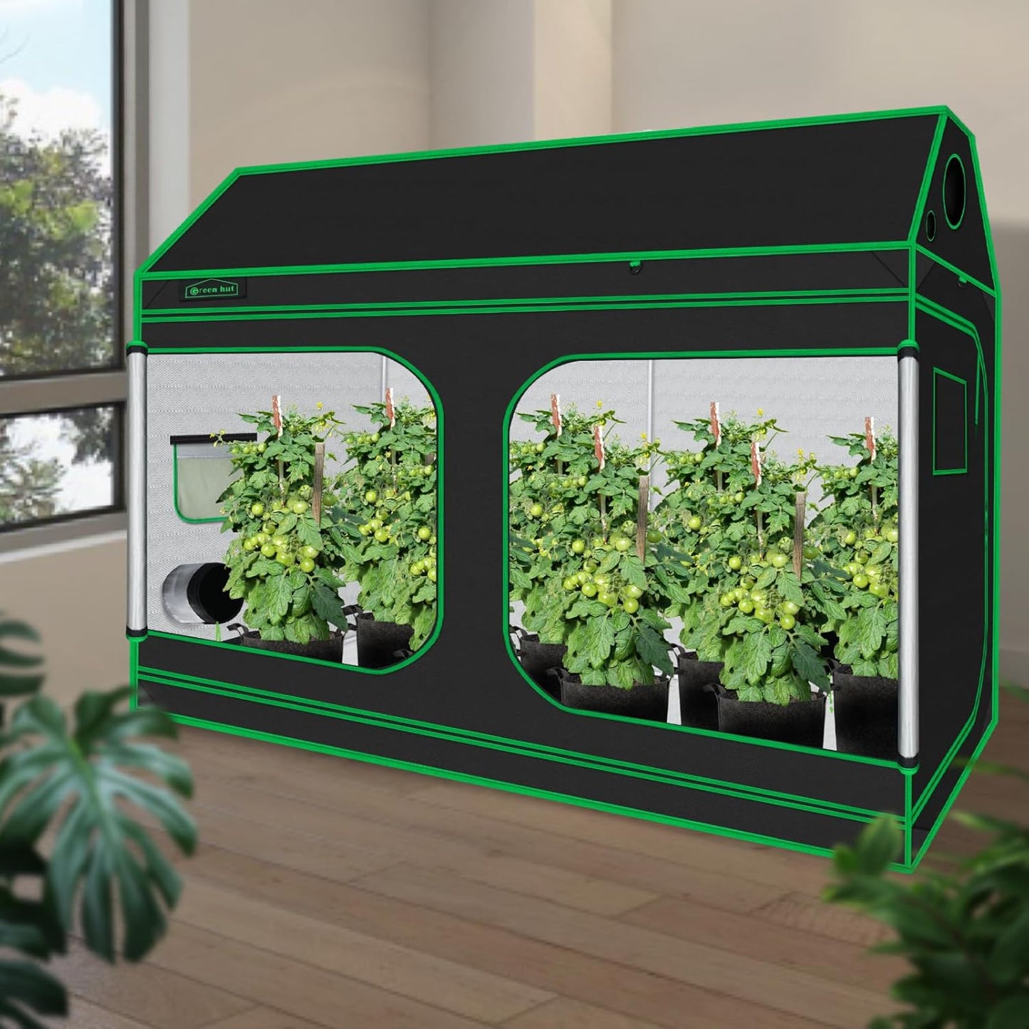 96"x48"x72" Roof Cube Grow Tent with Observation Windows, Lightproof, Mylar Hydroponic Tent with Floor Tray for Indoor Plant Growth