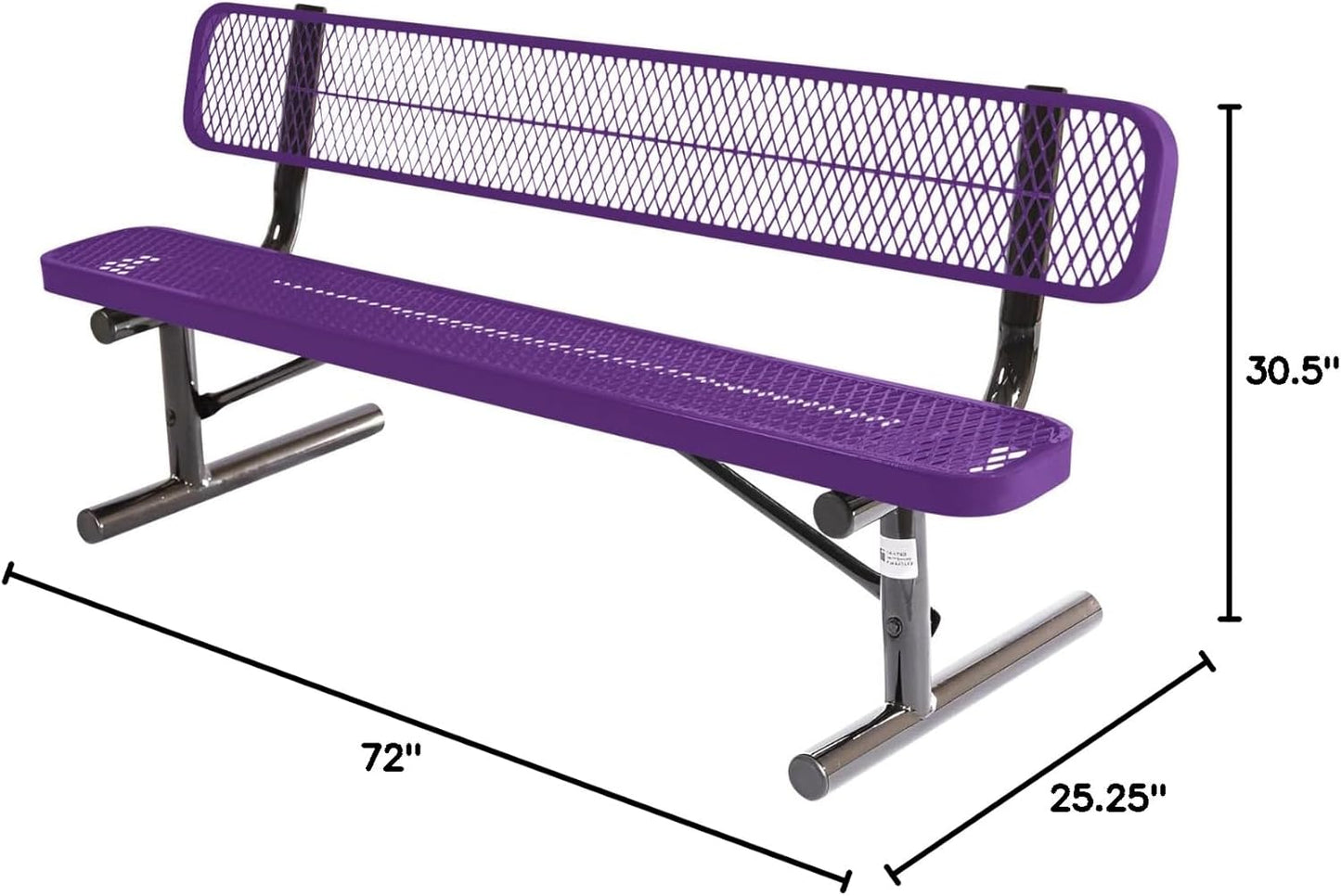 Heavy-Duty Portable Outdoor Bench Thermoplastic Coated, Expanded Metal, Commercial-Grade Seating, Made in America (Portable with Back, 6 Ft, Textured Purple)