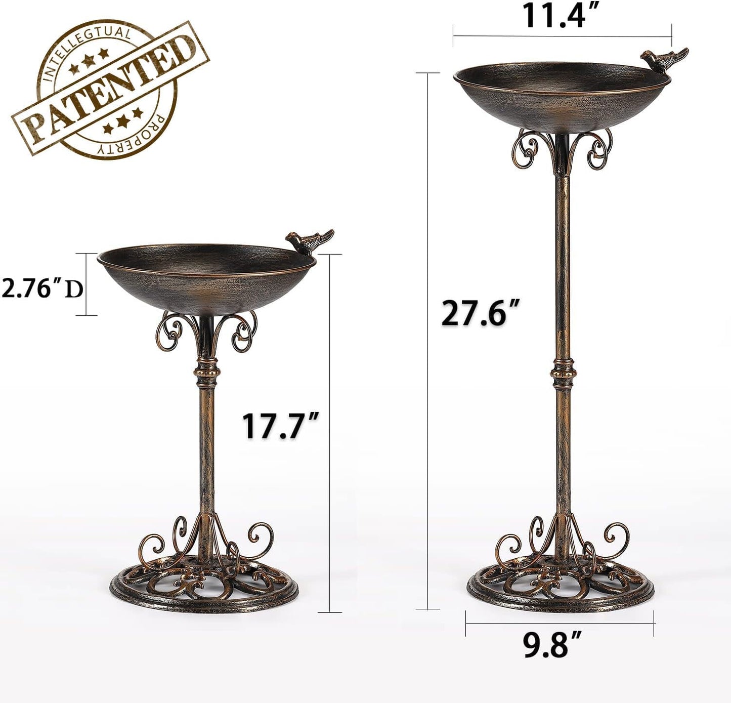Diam 11.4" W*27.6" H Cast Iron Pedestal Bird Bath, Bird Baths for Outdoors, Seed Tray Garden Yard Decoration