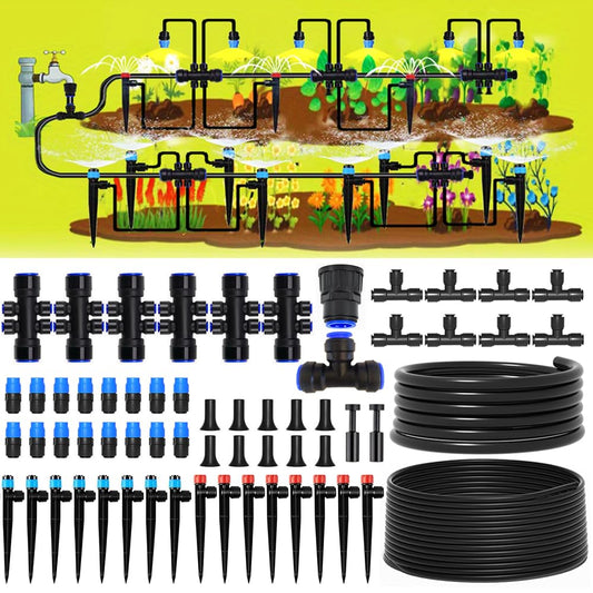 190.2FT Drip Irrigation System Kits Automatic Garden Watering Sprinkler with 1/2 &1/4 inch Tubing Hose Patio Misting Plant Irrigation Water Equipment Quick Connector for Greenhouse Flower Beds Lawn