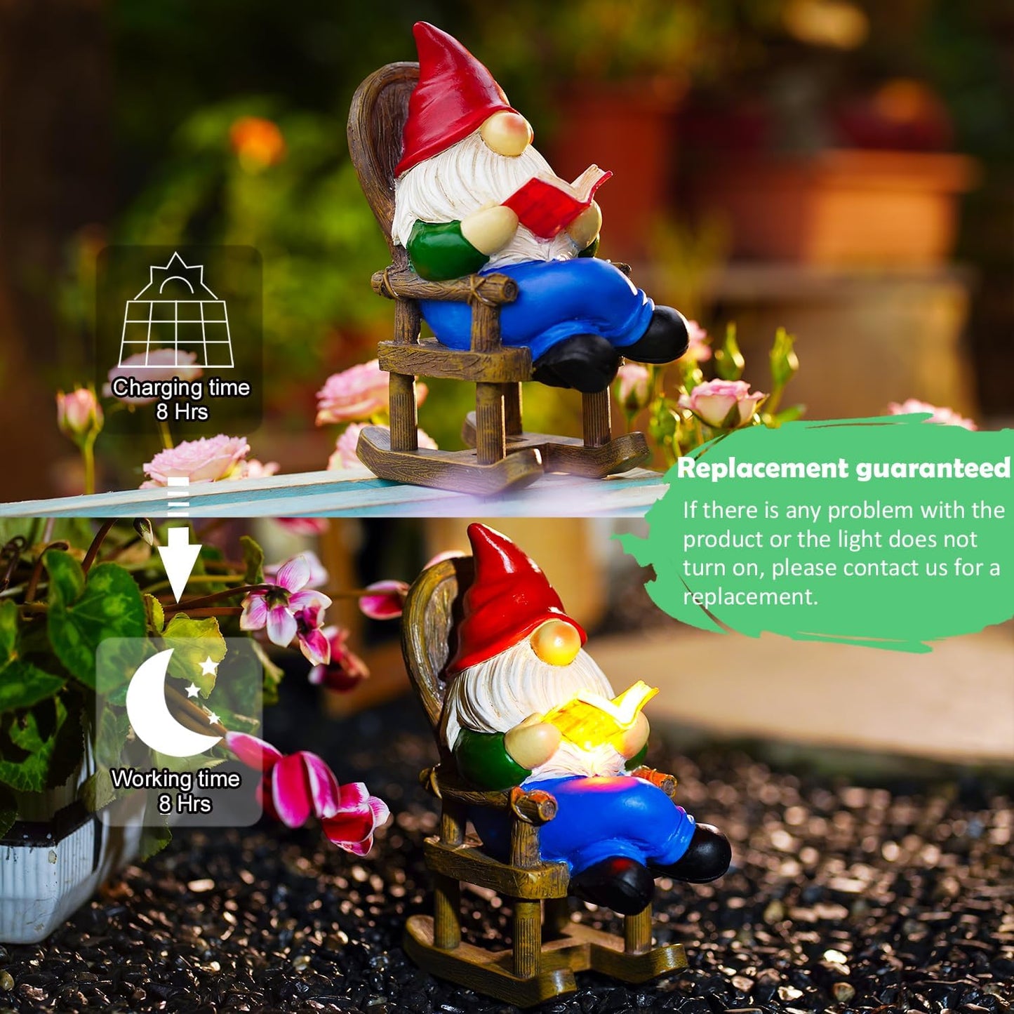 Gnome Reading Solar Statue - Outdoor Solar Gnome Reading on a Chair Garden Decor - Unique Design Ideal Gifts for Women,Mom