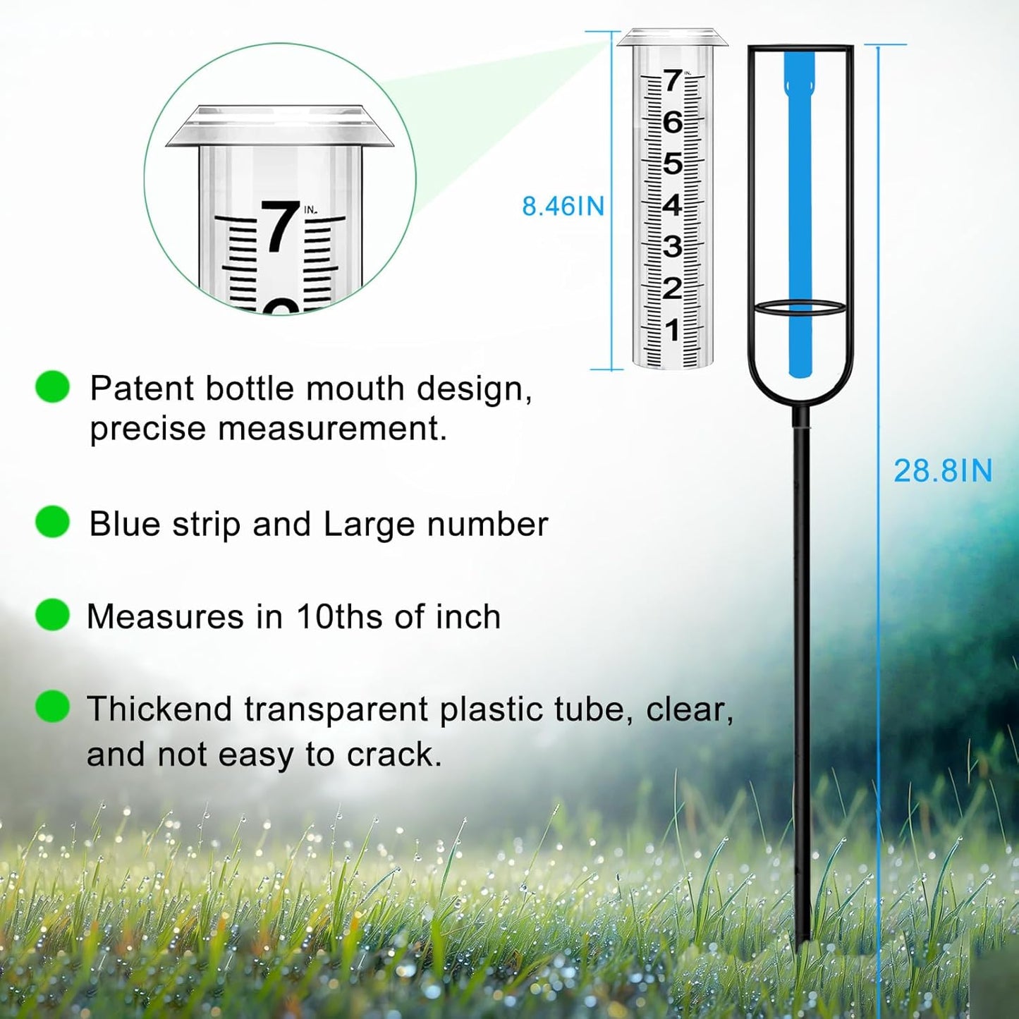 JMBay Rain Gauge Outdoor, Accurate rain gauges Outdoors Best Rated, Tall rain Gauge for Yard with Stake, Decorative rain Measure Gauge for Garden, Deck, Lawn with Large Numbers, Adjustable Height