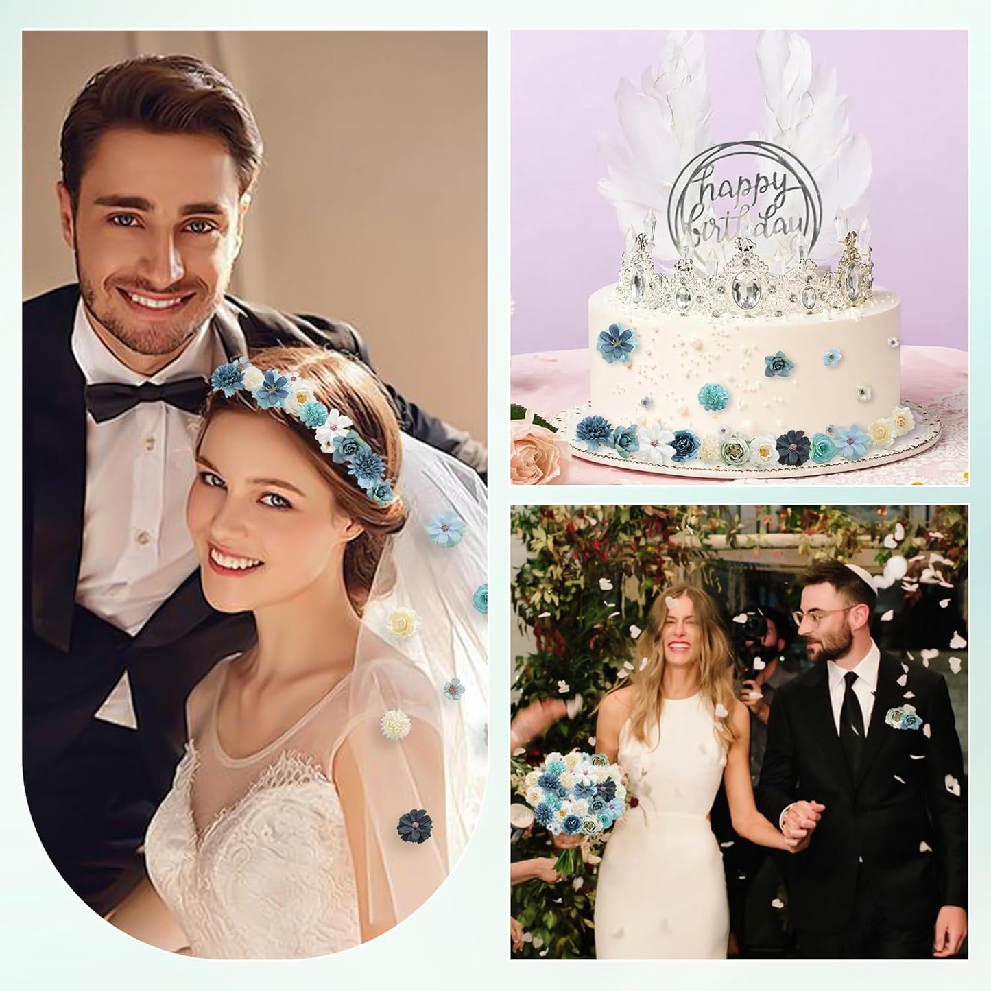 Faux Flower Heads Mini Blue White Artificial Flower Heads Fake Peony Daisy Rose Flowers Multicolor Small Silk Daisy Flower Heads for Craft Garland Wedding Party DIY Home Decoration,2-4 cm