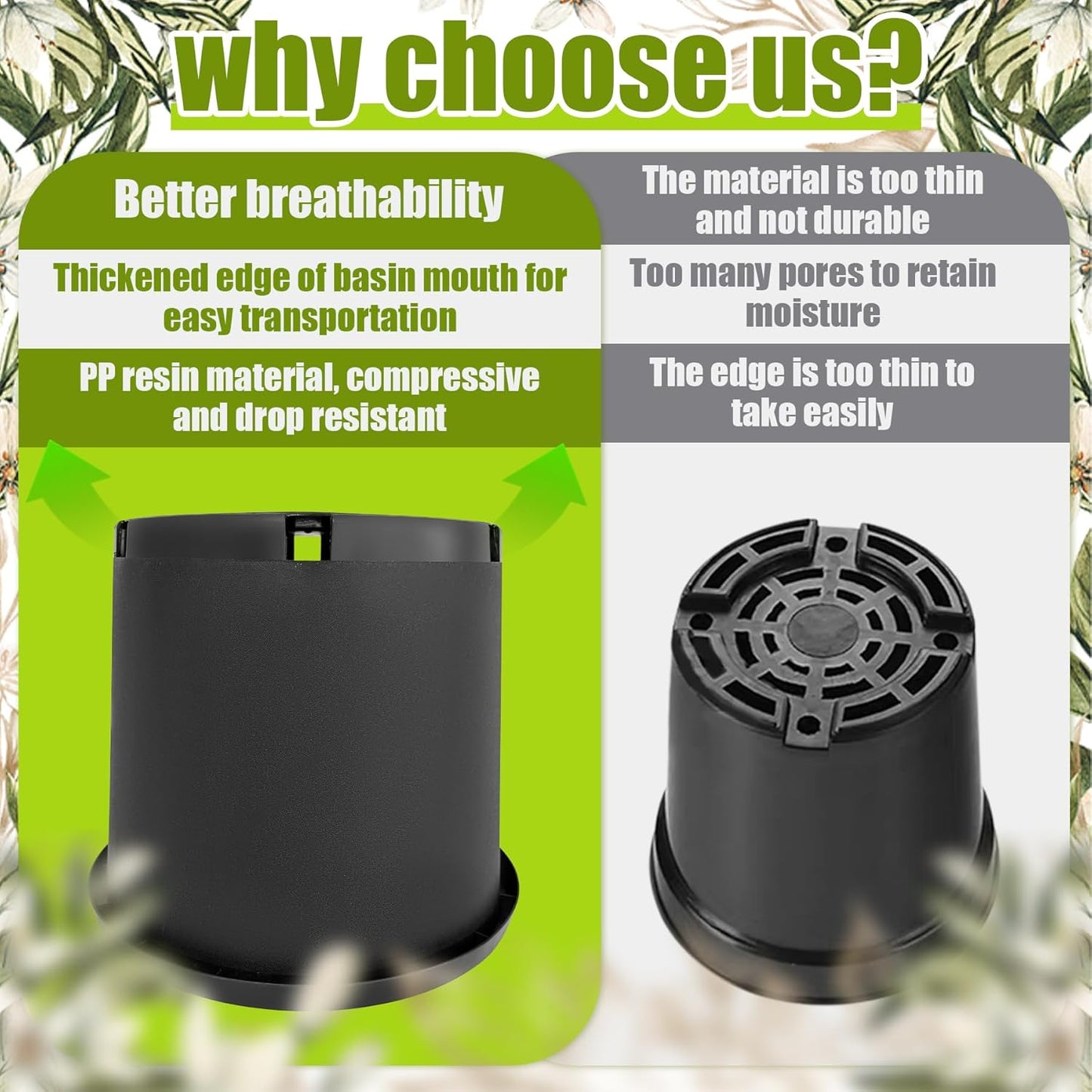 15 Gallon Nursery Pots Plastic Container Injection Molded Pot for Plants Flexible with Drainage Holes Suitable for Plants Soil Growers or Hydroponics Black 10 Pcs