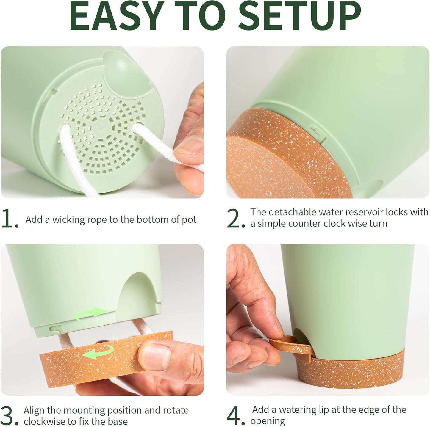 4 inch Small Plant Pots for Outdoor Indoor Plants, 10 Pack Planters with Drainage Holes and Tray, Small Self Watering Pots for Succulent,Cactus, Aloe and Other Plants (Green)