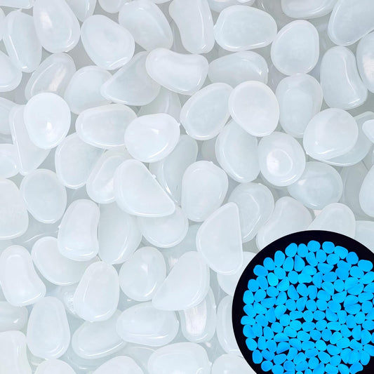 2.1LB 25-27mm White Glow in The Dark Rocks Outdoor Decorative Stones Luminous Pebbles Glow Stones for Patio Landscaping Walkway Driveway Large Glowing Stones Garden Stones(300pcs)