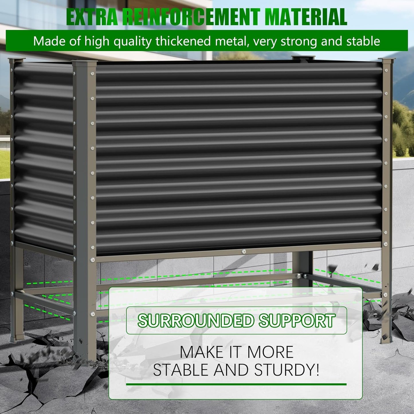 Doniks Raised Garden Bed with Legs, 48×24×37in Large Outdoor Metal Galvanized Garden Planting Box,900lb Capacity for Vegetables Lawn Green Flowers, Fruits, Terrace