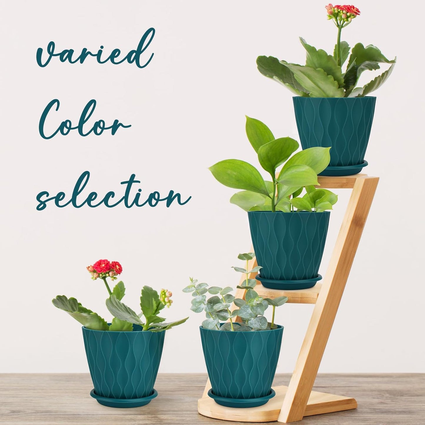 6 inch Plant Pots, 5 Pack Flower Pots Outdoor Indoor, Planters with Drainage Hole and Tray Saucer(Blue