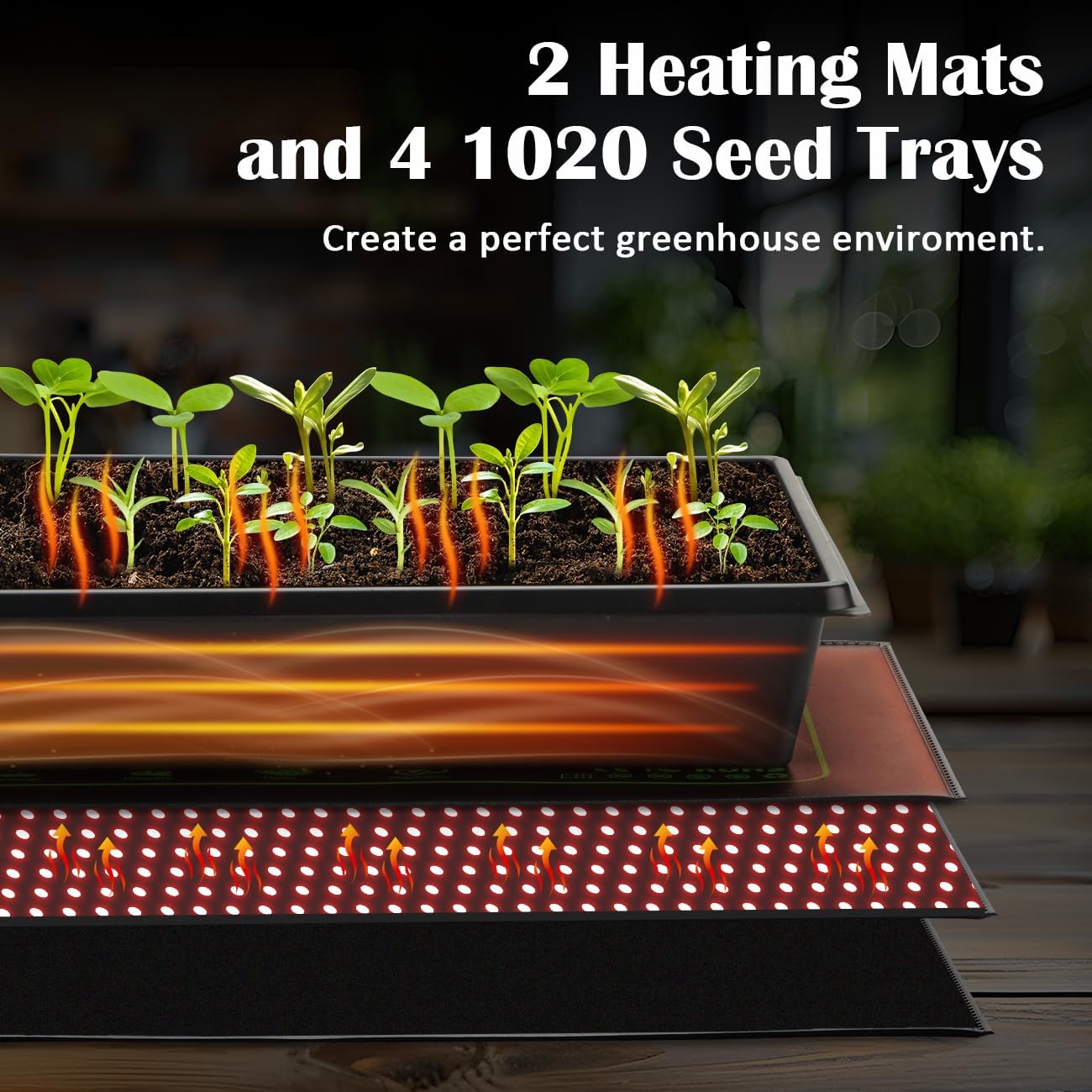 4-Pack 1020 Seed Starter Trays with 7.3'' Humidity Domes & 2-Pack Heat Mats – Heavy-Duty Seedling Trays with Adjustable Domes & Waterproof Heating Mats for Optimal Germination & Cloning Propagation