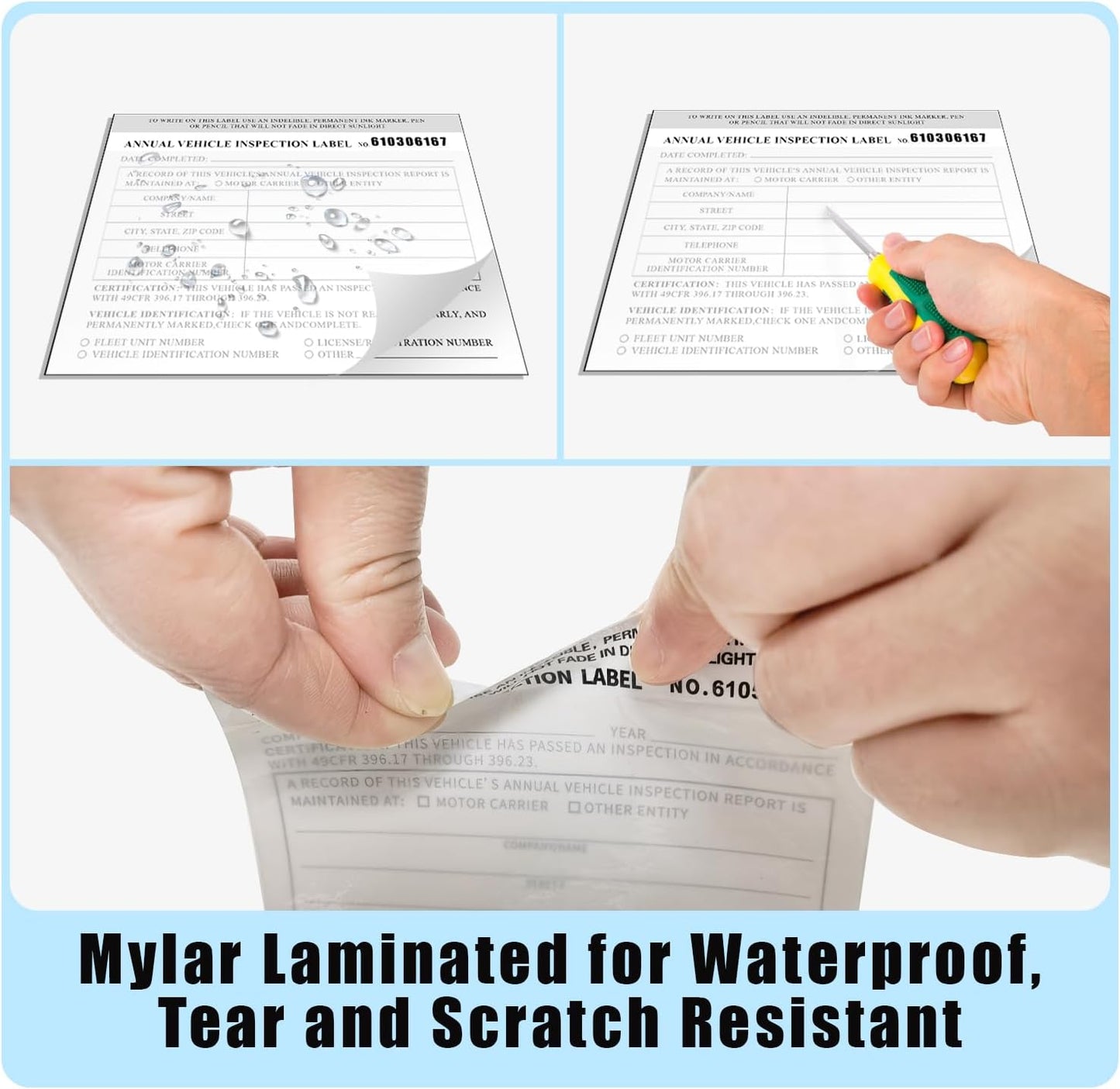 Goldenfox DOT Inspection Forms and Stickers. 10-Pack,3-Ply Carbonless Annual Vehicle Inspection Report Form(8.5" x 11.75") with 2-Ply Vinyl White Interior Inspection Label(5"x4")