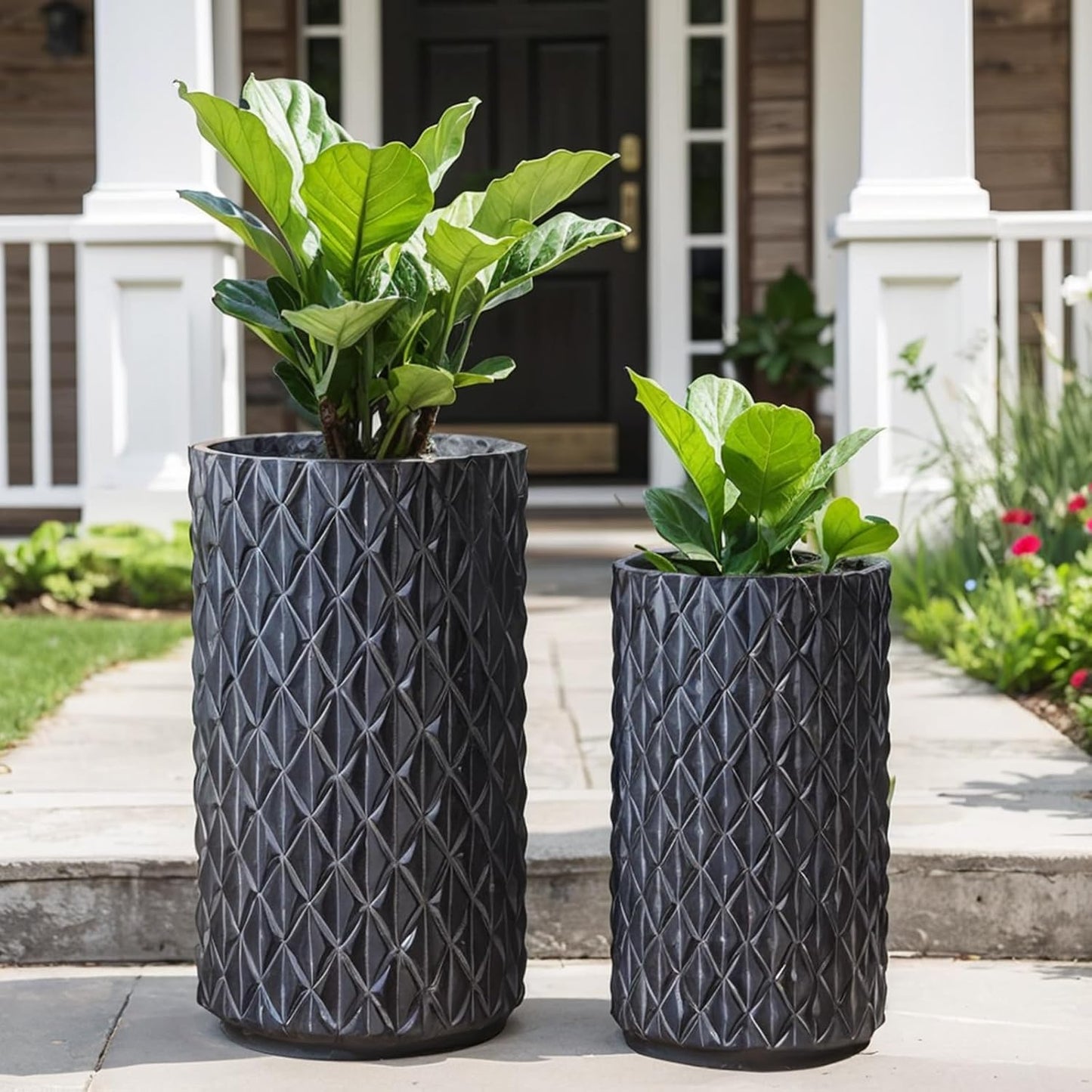 17.3 & 20.8 inch high Concrete Flower pots Set of 2, The planters for Outdoor Plants with Drainage Hole, Modern Family Outdoor Decor Plant pots, Indoor Plant pots for Home Decor.