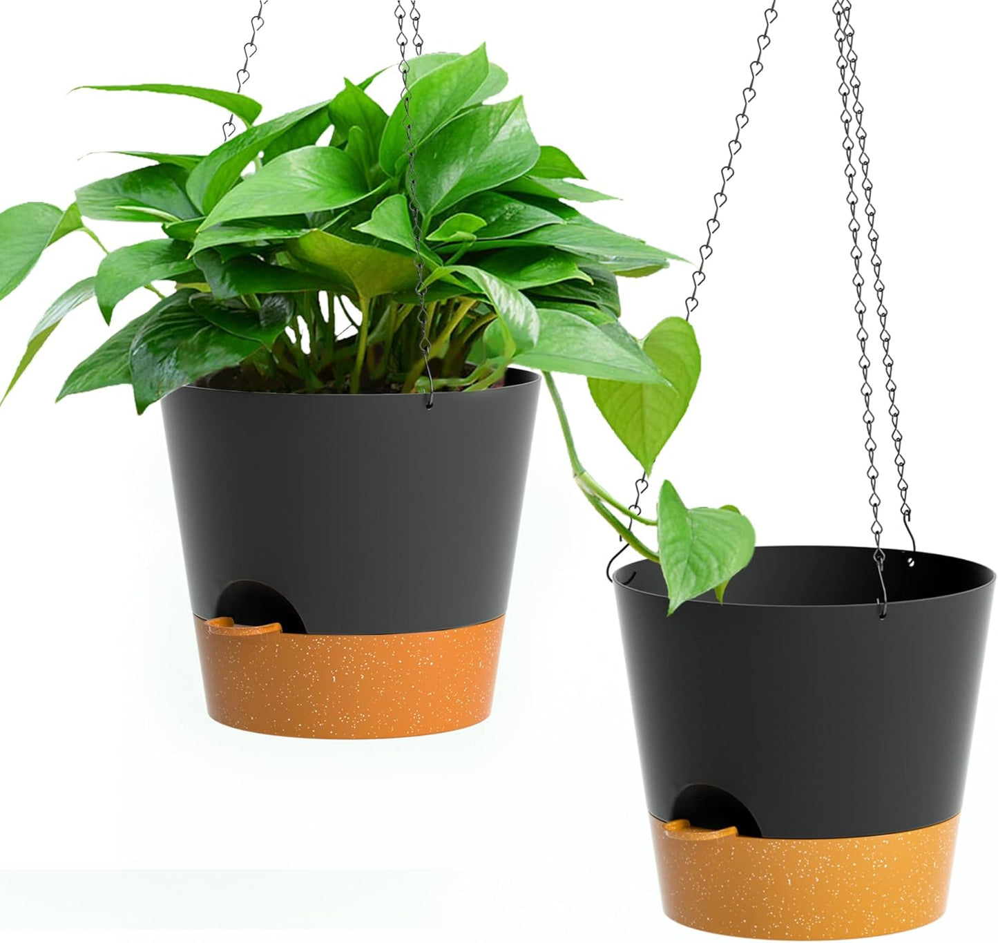 Hanging Planters for Indoor Outdoor Plants, 2 Pack Self Watering Hanging Pot with Drainage Holes and Plant Hangers, Hanging Baskets Flower Pots for Home Garden Decor (Black, 10 inch)