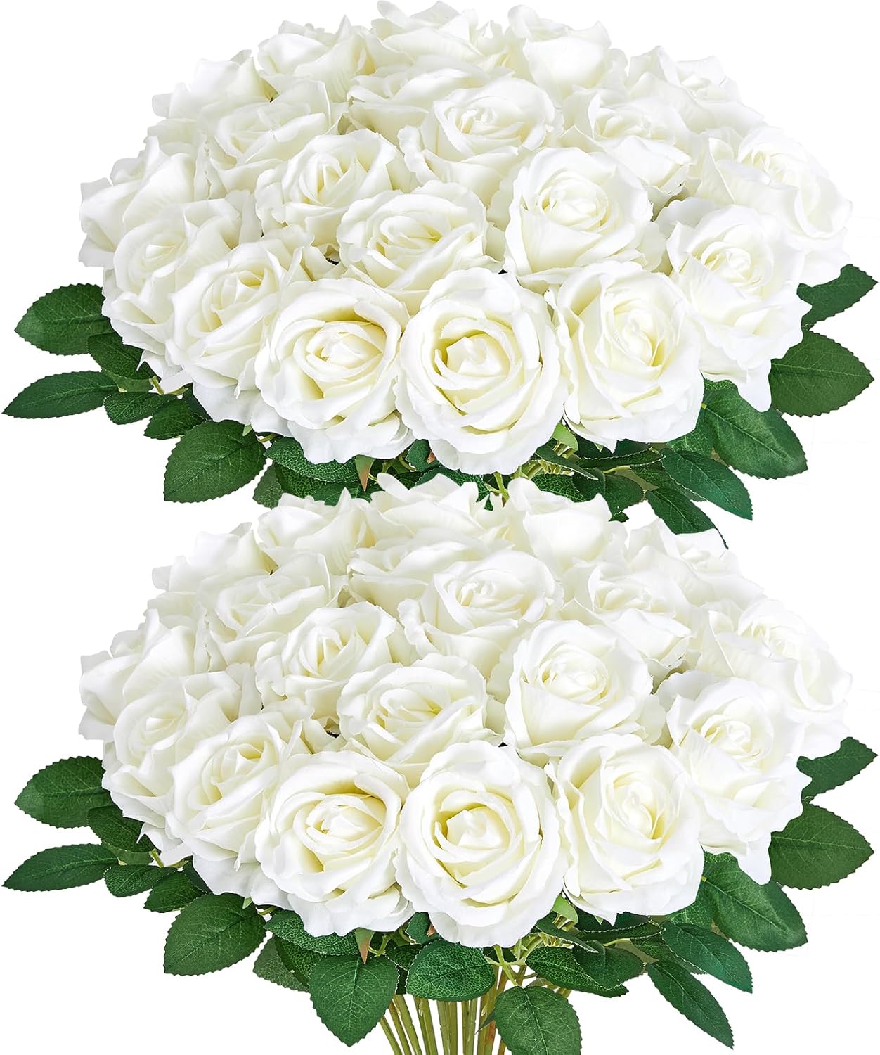 Serwalin 30PCS Artificial White Roses, Fake Silk Roses with Long Stems, Realistic Roses Flowers for Wedding Centerpieces Bridal Bouquet Party Home Office Decor