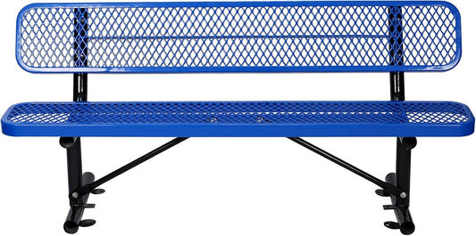 Heavy-Duty Park Bench or Table for Outside - Black Coated Outdoor Furniture Steel Bench, Commercial-Grade Outdoor Benches Weatherproof for Park, Patio, Porch (Blue, 6FT (with Backrest))