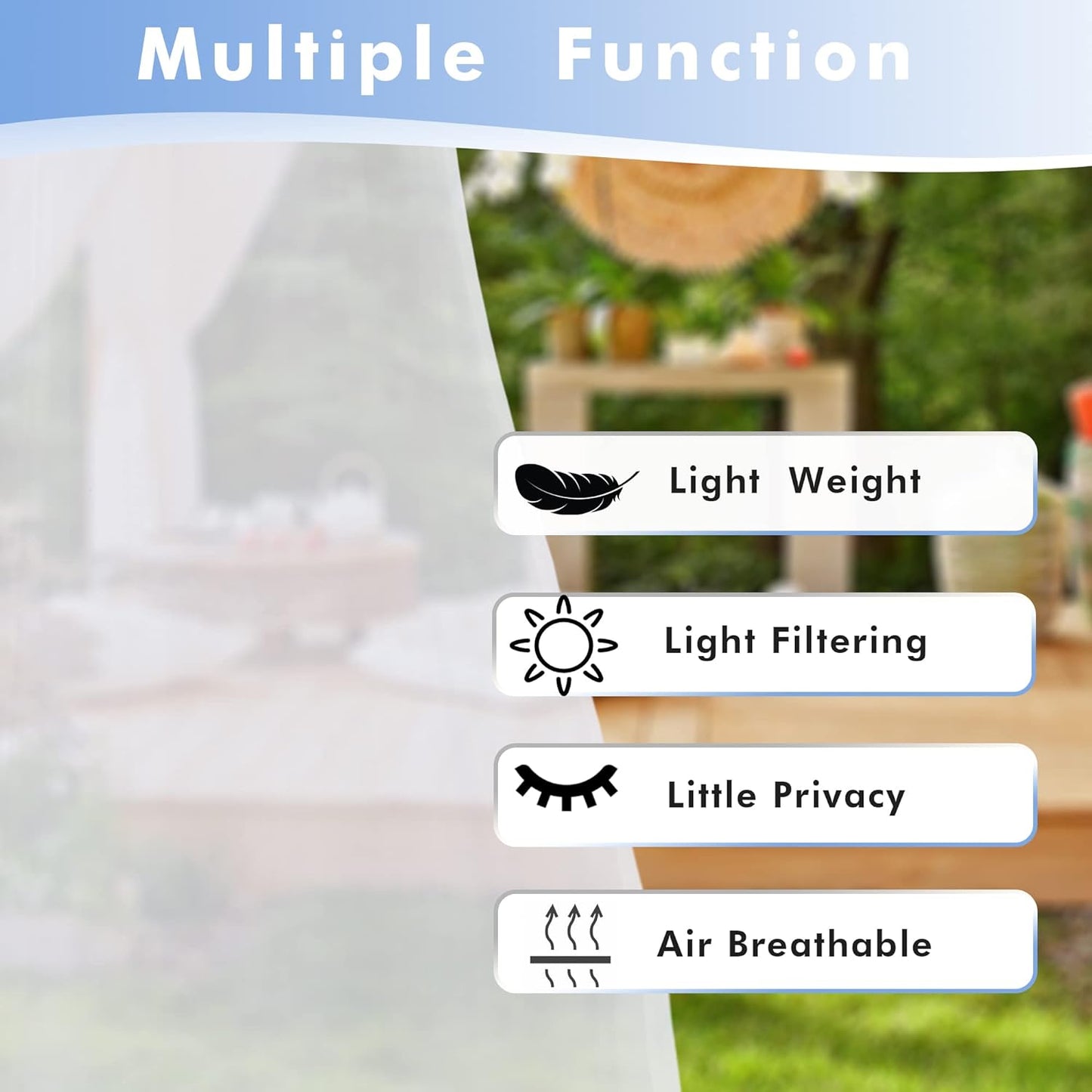 HolidayIdeas White Outdoor Sheer Curtains for Patio Waterproof, 4 Panels - 100 x 108 Inch - Extra Wide Voile Outside Curtains Light Filtering Grommet Drapes for Front Porch, Gazebo, Pergola, Backyard